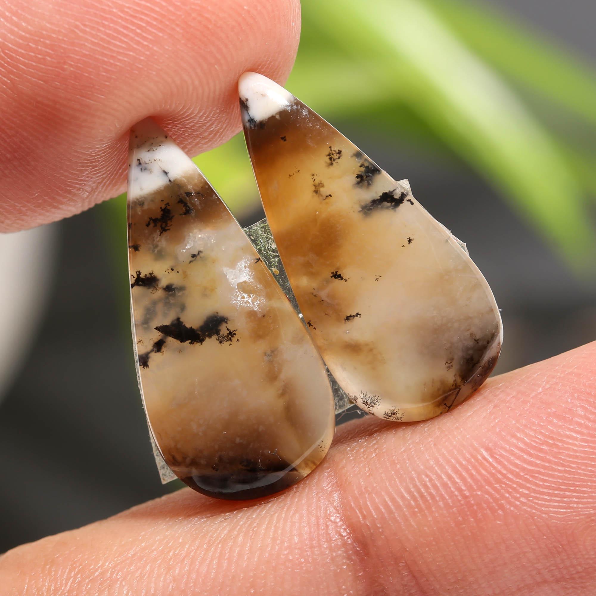 11 Pair 101 Cts Natural Dendrite Agate Pair Cabochon Lot Loose Gemstones Jewelry Making 20x11 11x11mm 20036