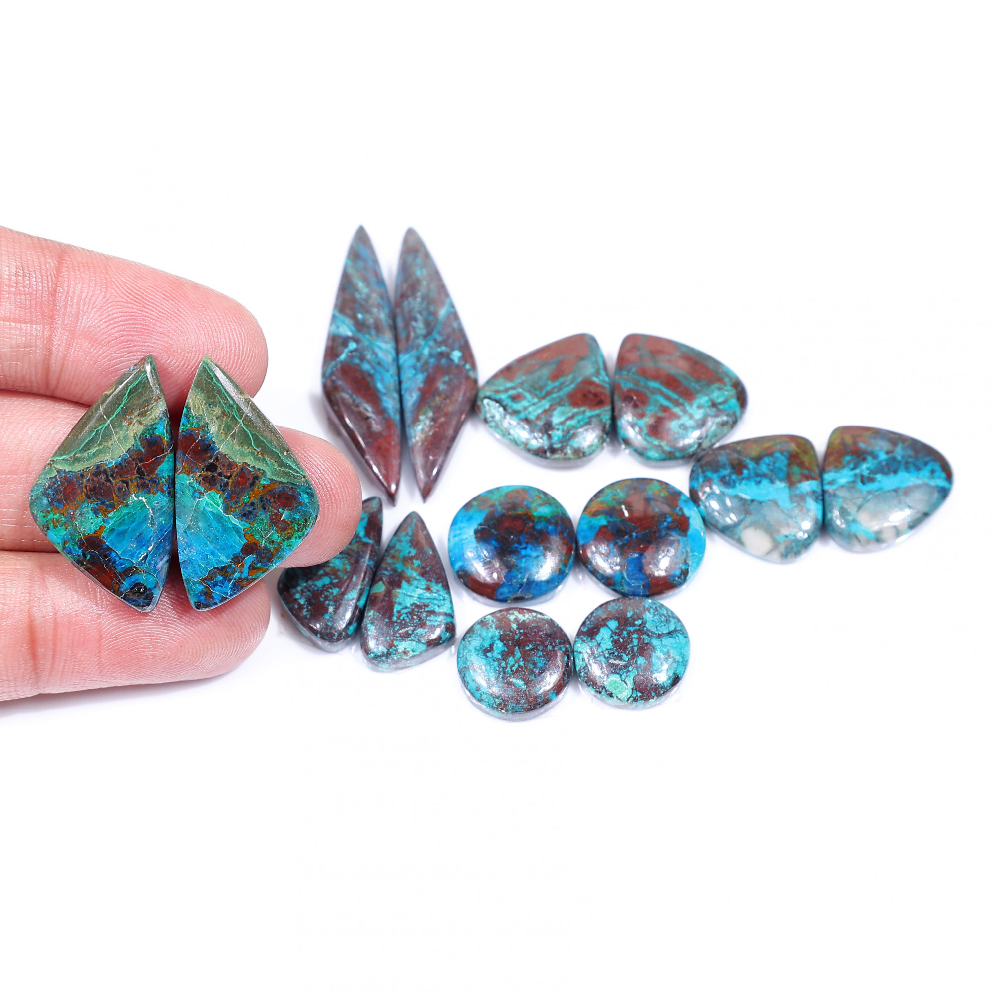 7 Pair 148 Cts  Natural chrysocolla Cabochon Gemstone Pairs Lot for Earrings Jewelry Making 37x8 12x12mm 20136