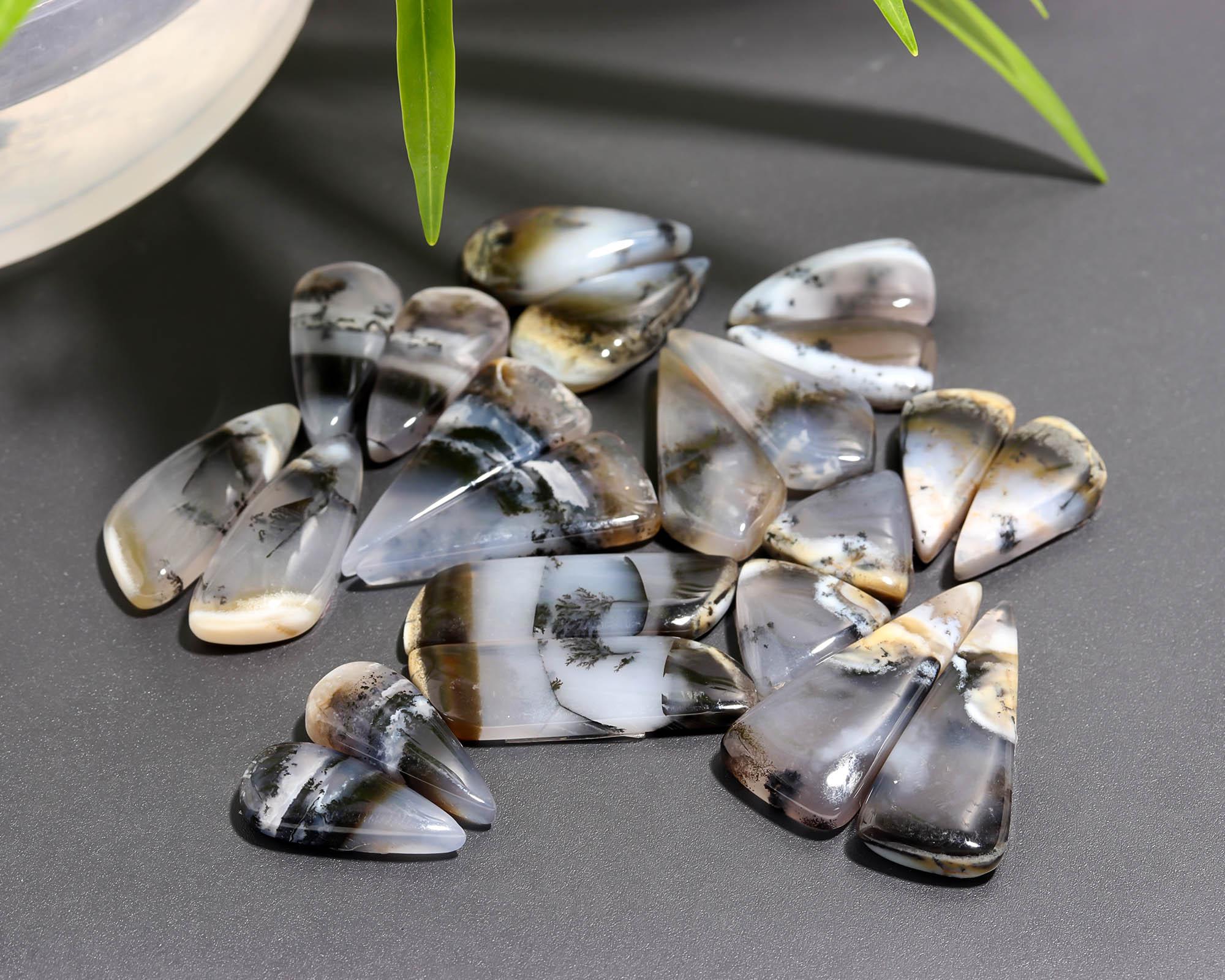 11 Pair 186 Cts  Natural Dendrite Agate Pair Cabochon Lot Loose Gemstones Jewelry Making 29x9 14x14mm 20037