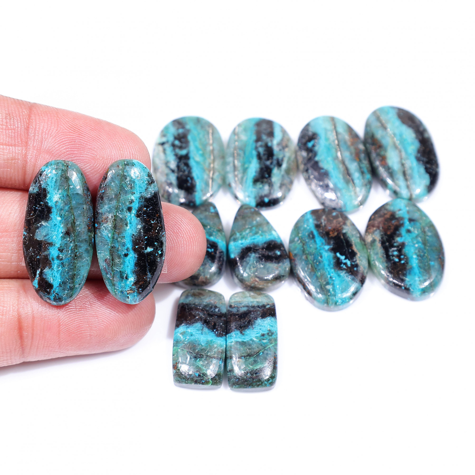 6 Pair 148 Cts Natural chrysocolla Cabochon Gemstone Pairs Lot for Earrings Jewelry Making 26x12 19x11mm 20137