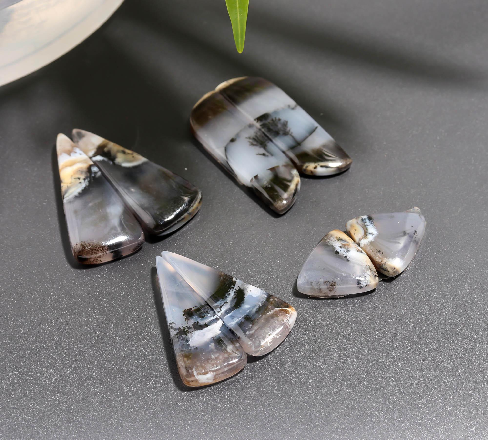 11 Pair 186 Cts  Natural Dendrite Agate Pair Cabochon Lot Loose Gemstones Jewelry Making 29x9 14x14mm 20037