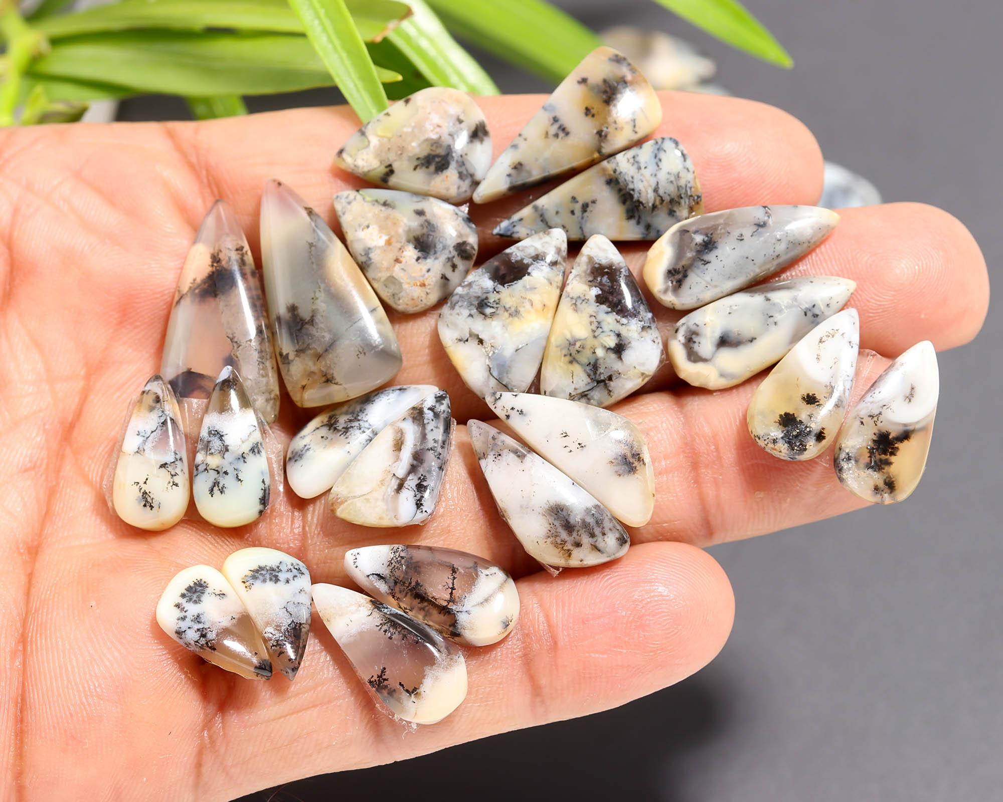 14 Pair 130 Cts Natural Dendrite Agate Pair Cabochon Lot Loose Gemstones Jewelry Making 24x11 13x7mm 20038