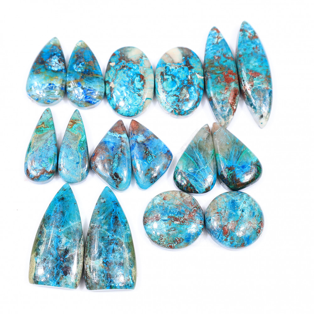 Image of 8 Pair 155 Cts  Natural chrysocolla Cabochon Gemstone Pairs Lot for Earrings Jewelry Making 26x13 19x10 mm #20138