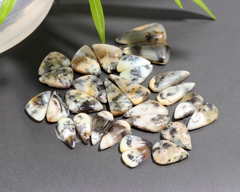 Image of 14 Pair 130 Cts  Natural Dendrite Agate Pair Cabochon Lot Loose Gemstones Jewelry Making 24x11 13x7mm #20038