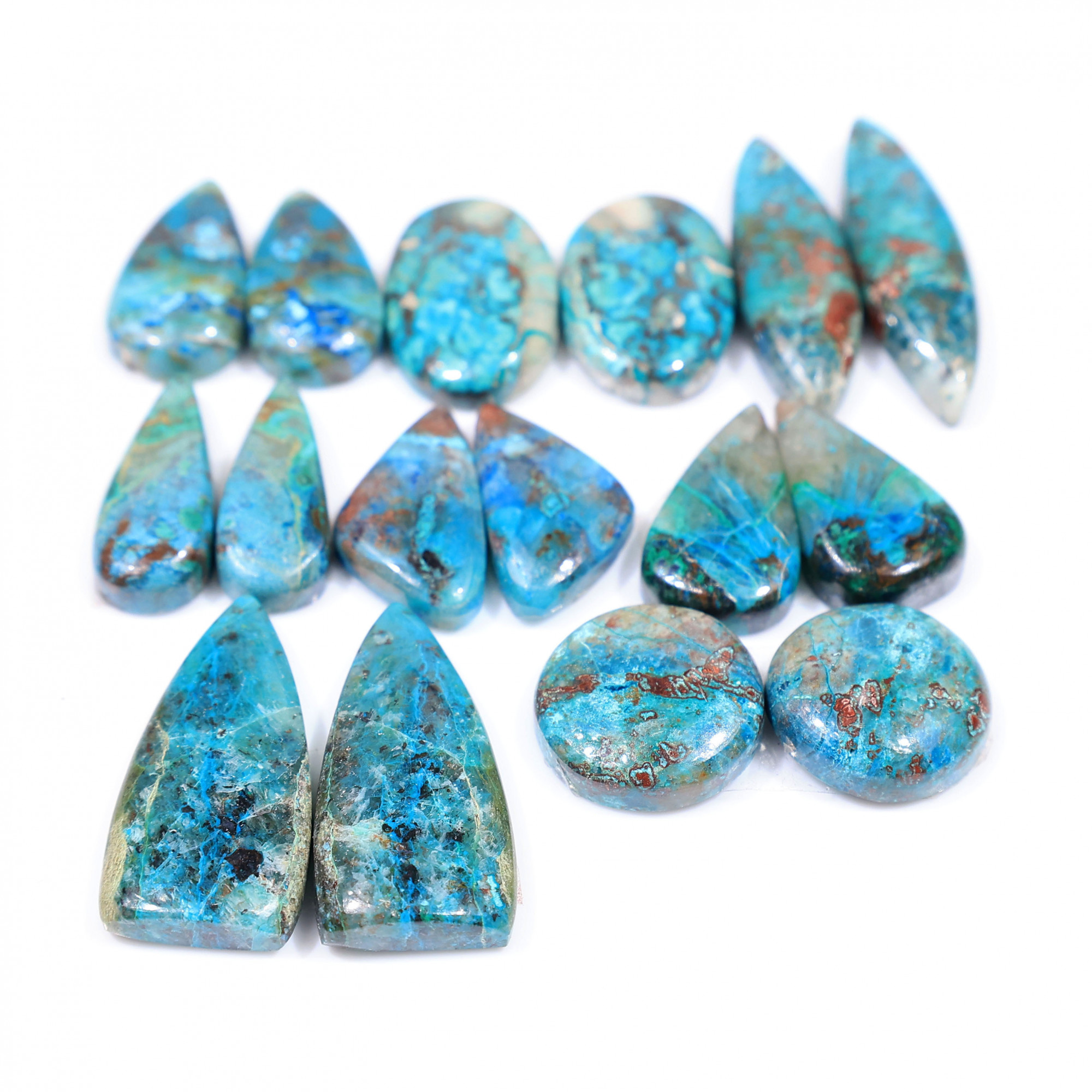 8 Pair 155 Cts  Natural chrysocolla Cabochon Gemstone Pairs Lot for Earrings Jewelry Making 26x13 19x10 mm 20138