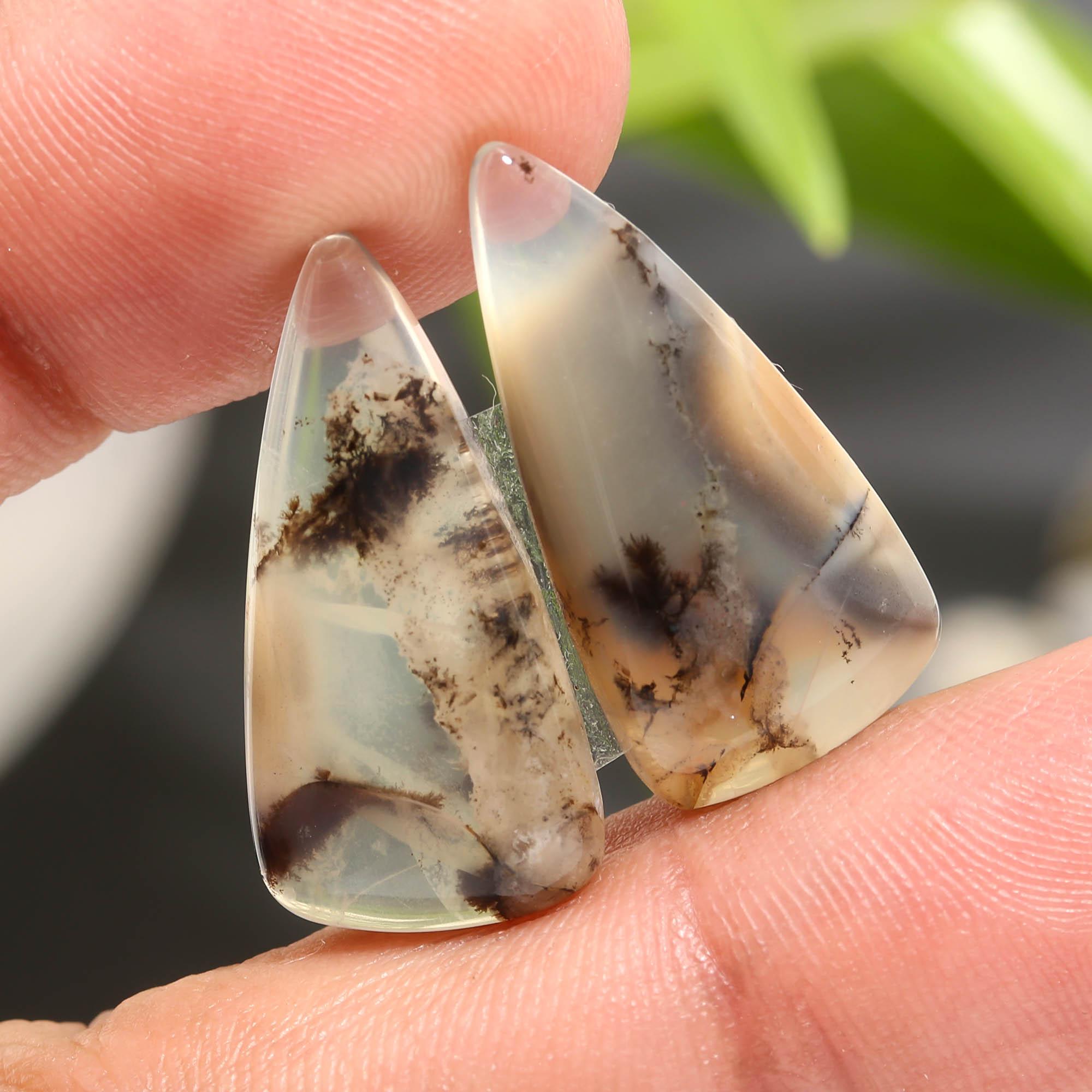 14 Pair 130 Cts Natural Dendrite Agate Pair Cabochon Lot Loose Gemstones Jewelry Making 24x11 13x7mm 20038