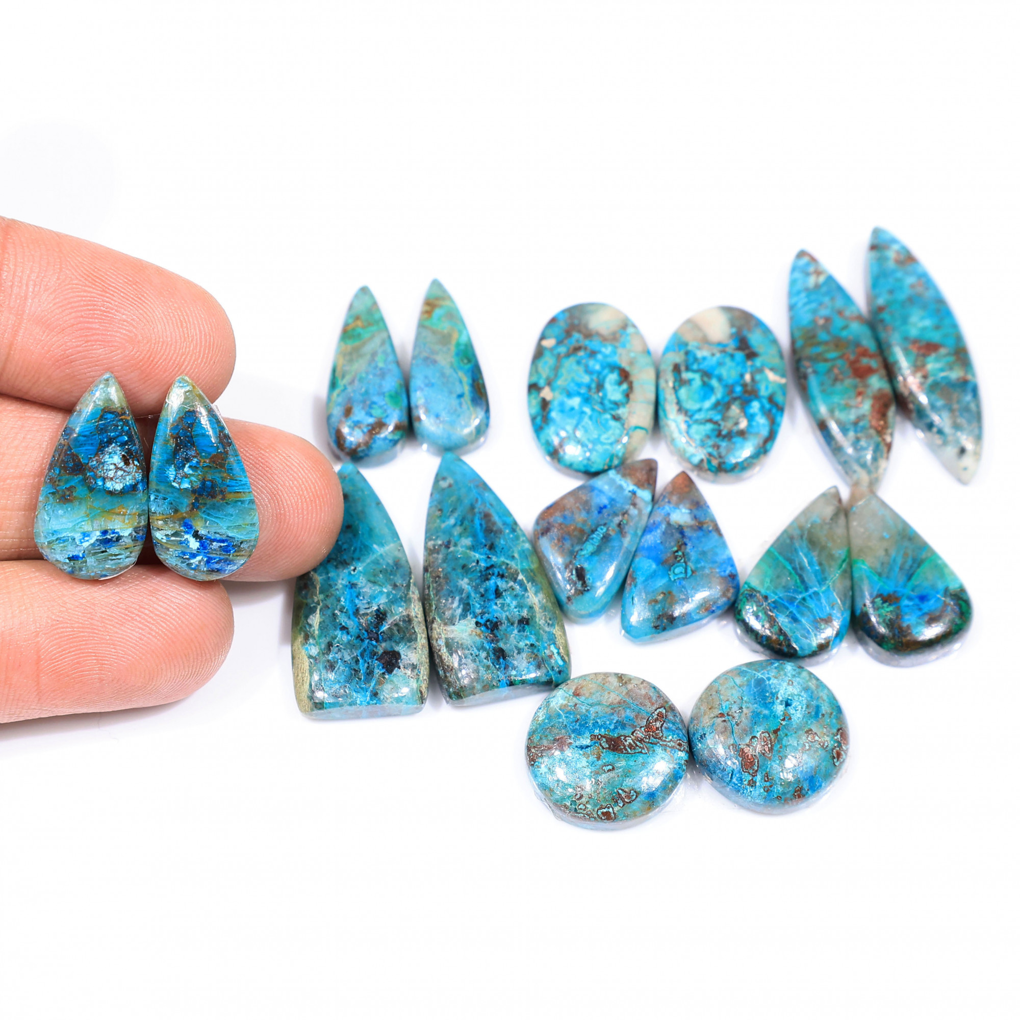 8 Pair 155 Cts  Natural chrysocolla Cabochon Gemstone Pairs Lot for Earrings Jewelry Making 26x13 19x10 mm 20138