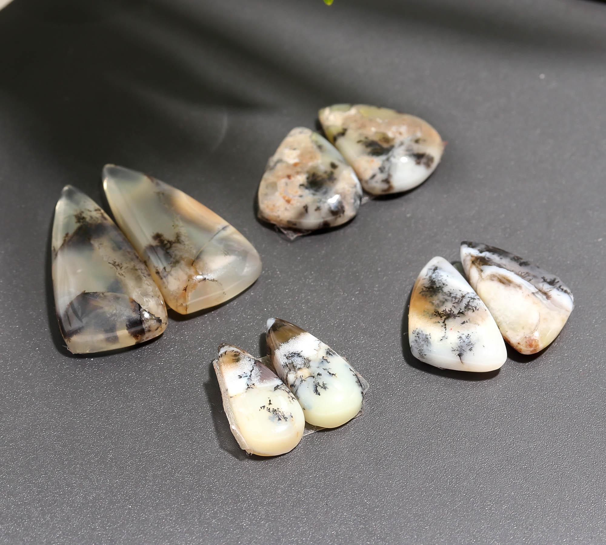 14 Pair 130 Cts Natural Dendrite Agate Pair Cabochon Lot Loose Gemstones Jewelry Making 24x11 13x7mm 20038