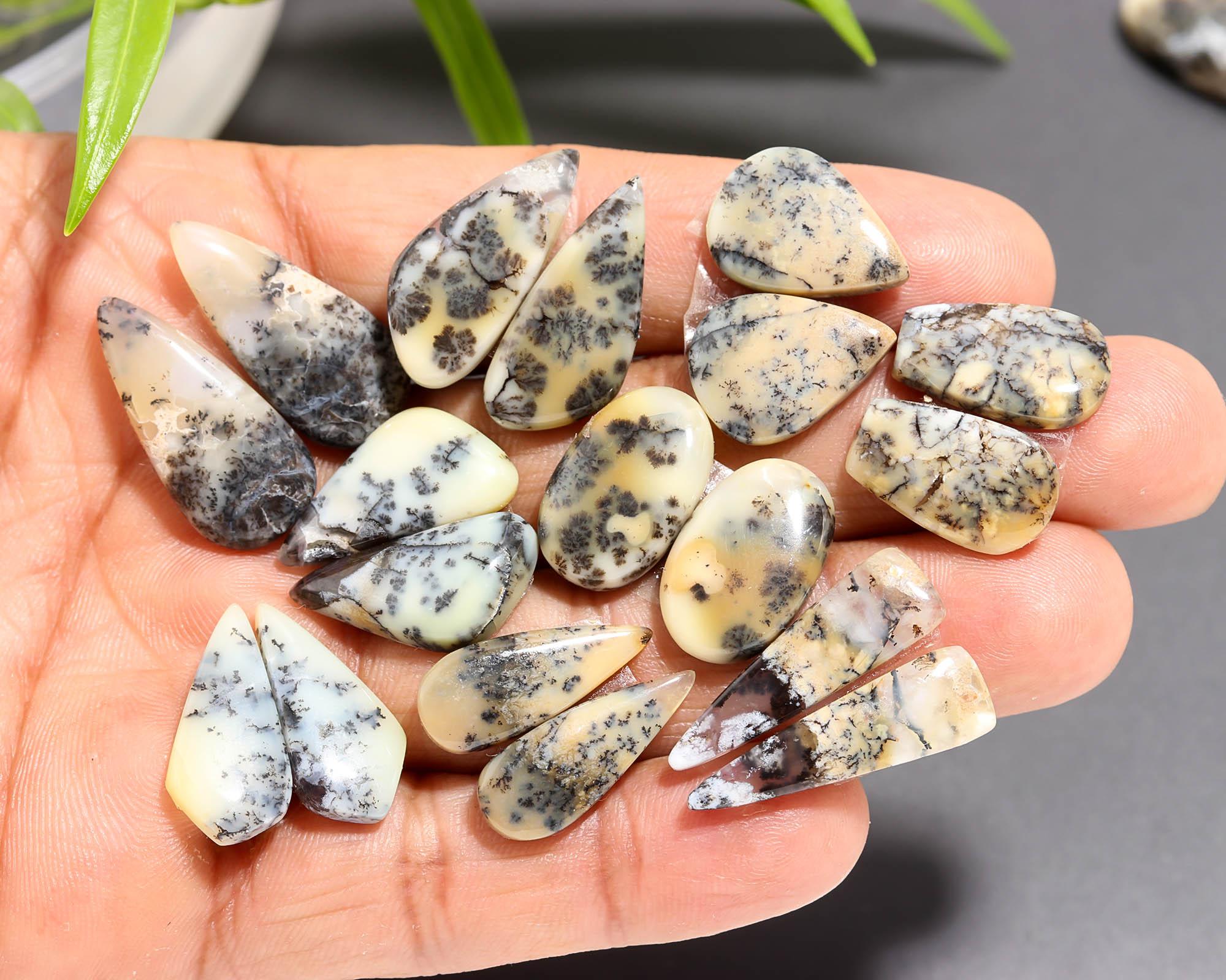 12 Pair 128 Cts  Natural Dendrite Agate Pair Cabochon Lot Loose Gemstones Jewelry Making 24x10 14x9mm 20039