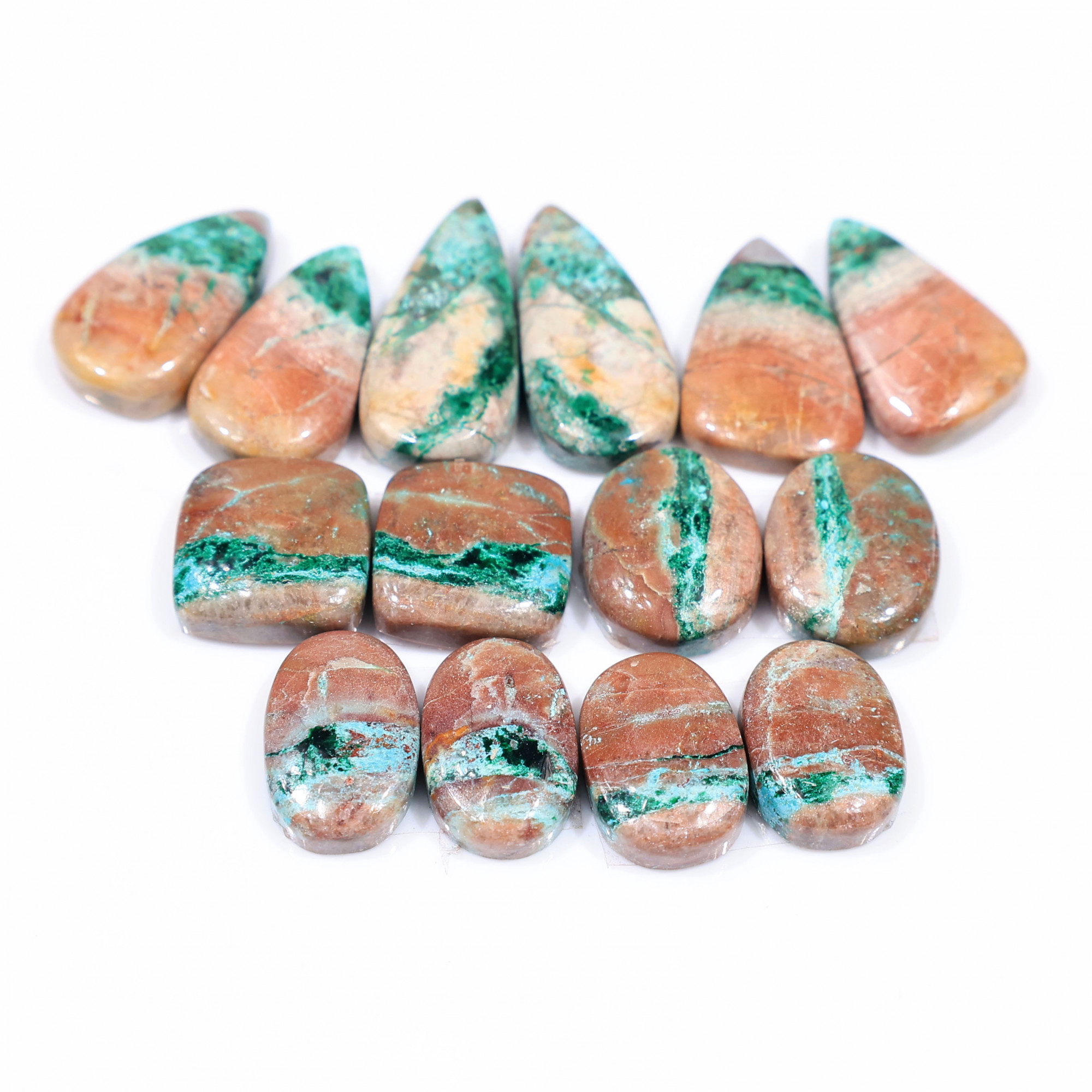 7 Pair 121 Cts  Natural chrysocolla Cabochon Gemstone Pairs Lot for Earrings Jewelry Making 22x10 14x9mm 20139