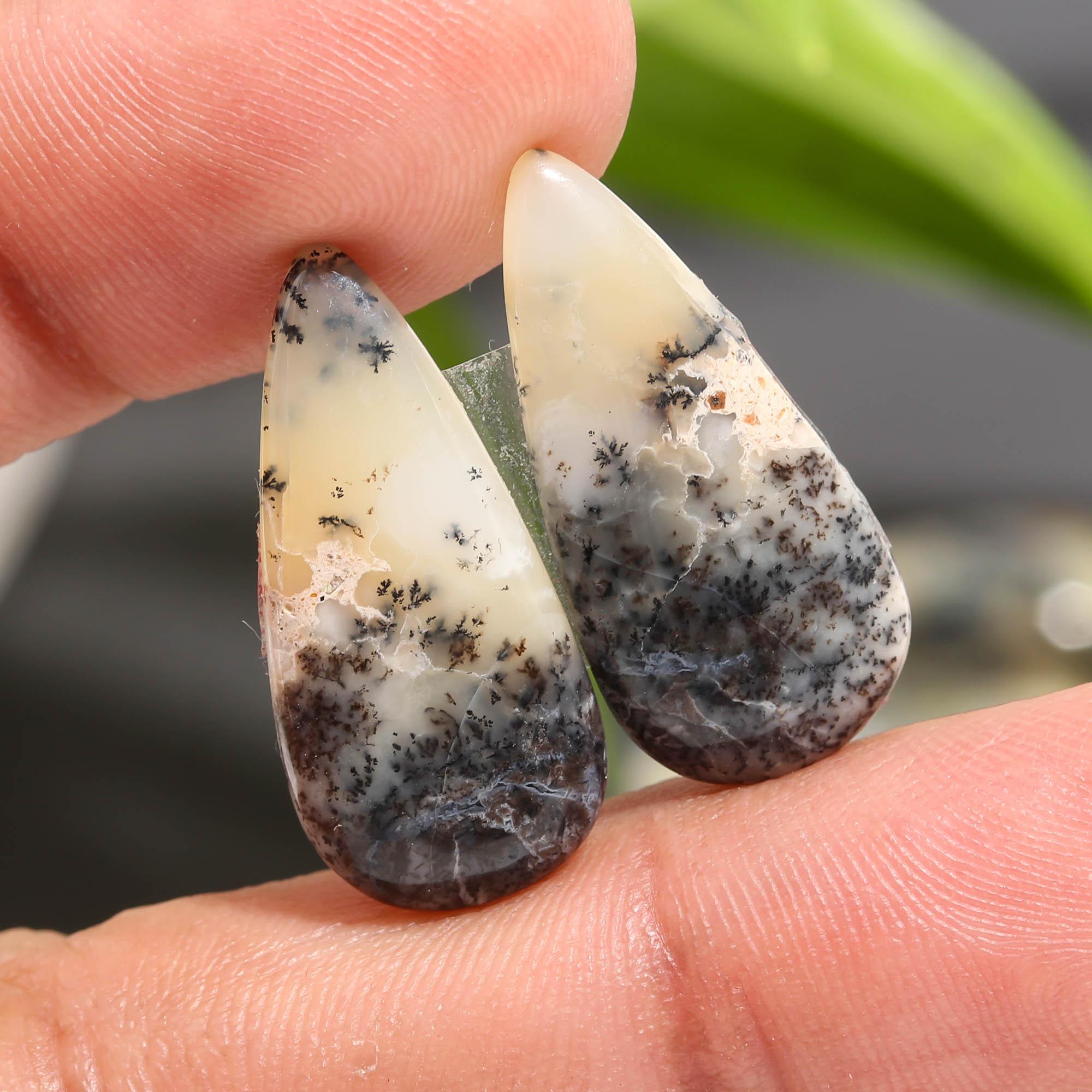 12 Pair 128 Cts  Natural Dendrite Agate Pair Cabochon Lot Loose Gemstones Jewelry Making 24x10 14x9mm 20039