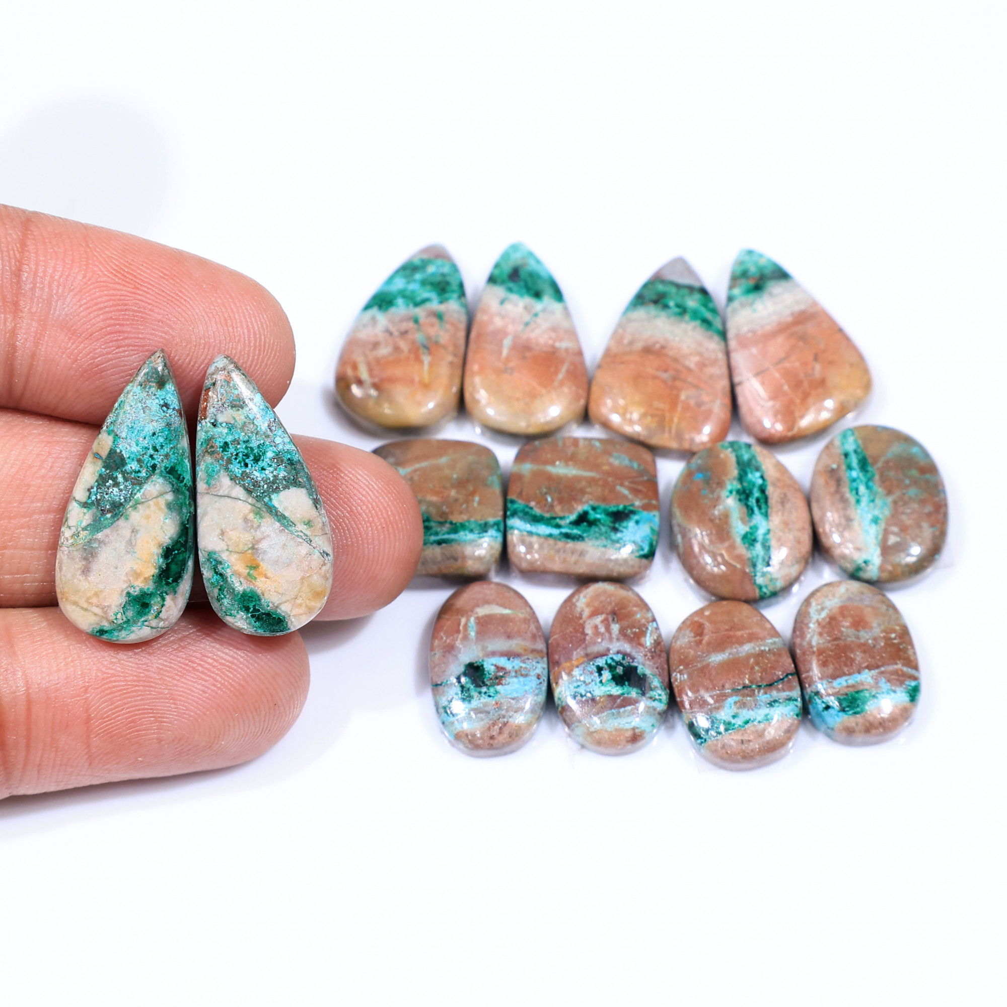 7 Pair 121 Cts Natural chrysocolla Cabochon Gemstone Pairs Lot for Earrings Jewelry Making 22x10 14x9mm 20139