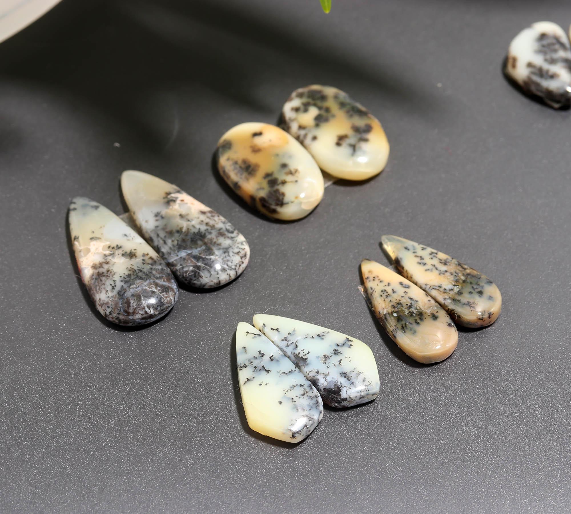 12 Pair 128 Cts  Natural Dendrite Agate Pair Cabochon Lot Loose Gemstones Jewelry Making 24x10 14x9mm 20039