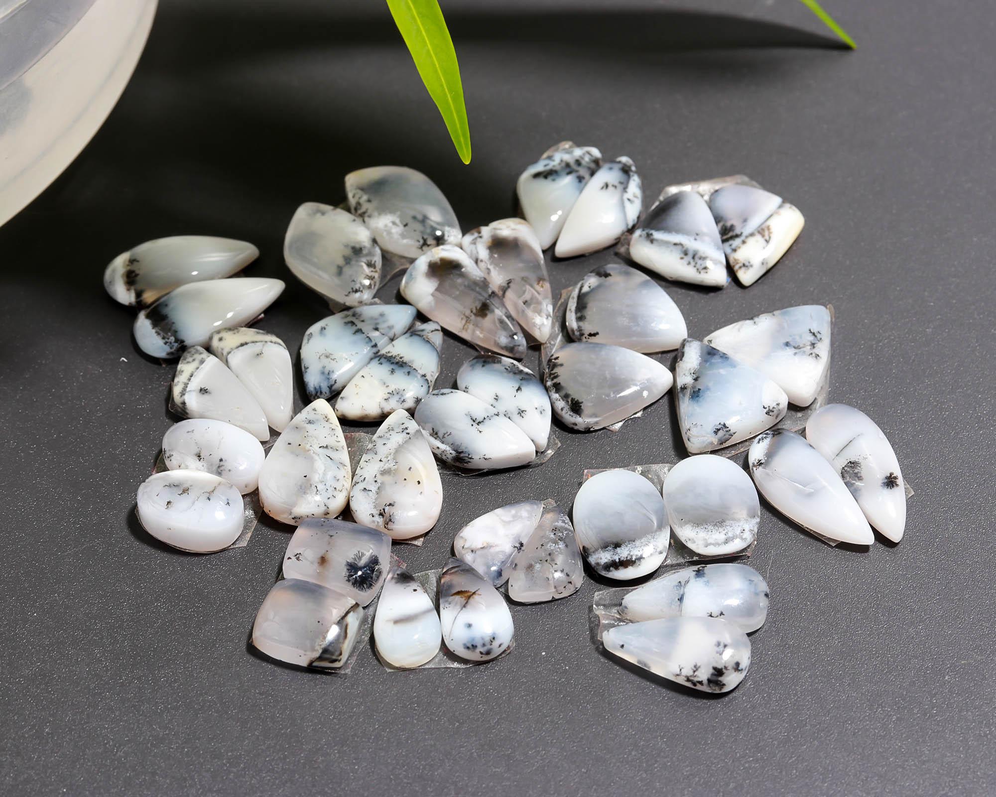 18 Pair 111 Cts  Natural Dendrite Agate Pair Cabochon Lot Loose Gemstones Jewelry Making 16x6 11x6mm 20040