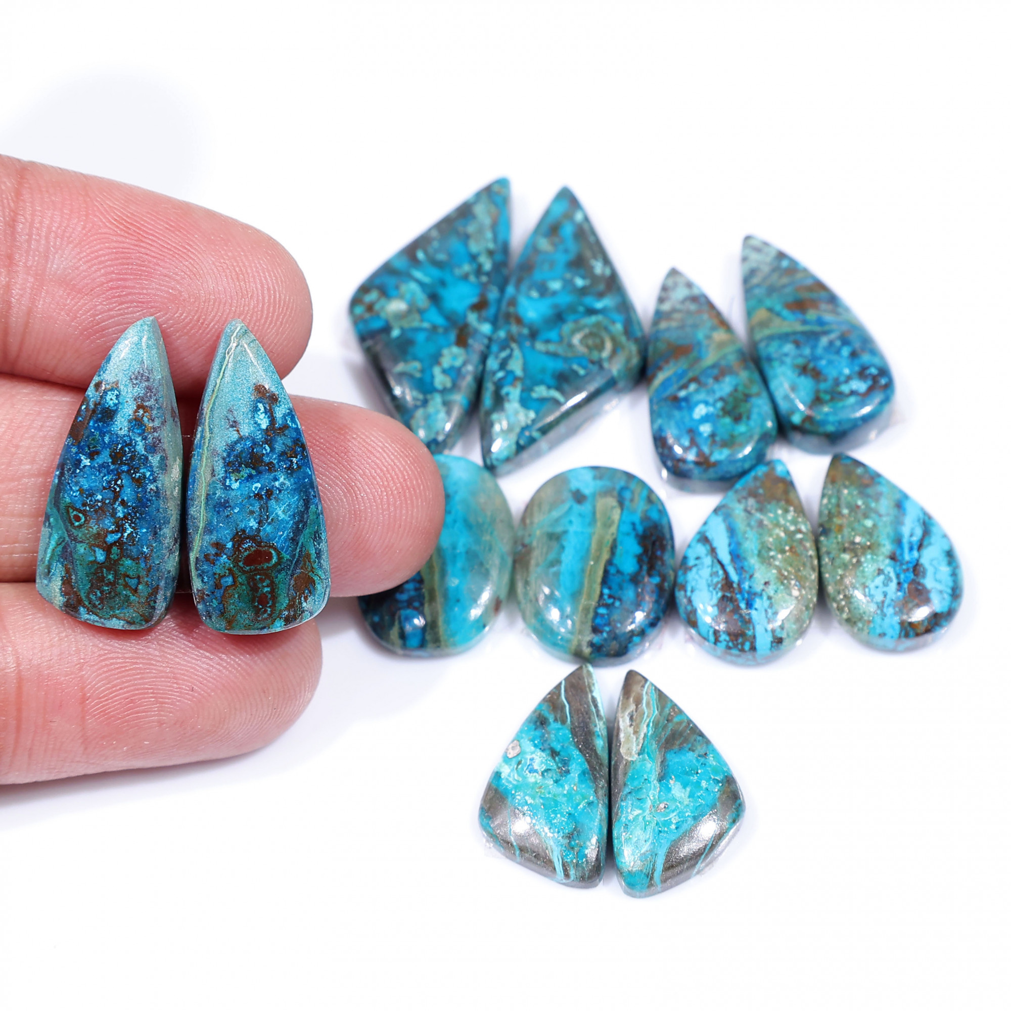 6 Pair 110 Cts Natural chrysocolla Cabochon Gemstone Pairs Lot for Earrings Jewelry Making 28x12 17x10mm 20140