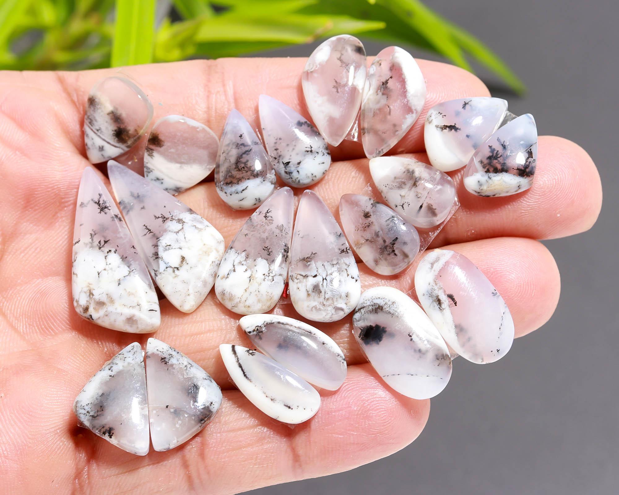 10 Pair 105 Cts  Natural Dendrite Agate Pair Cabochon Lot Loose Gemstones Jewelry Making 27x11 14x8mm 20041