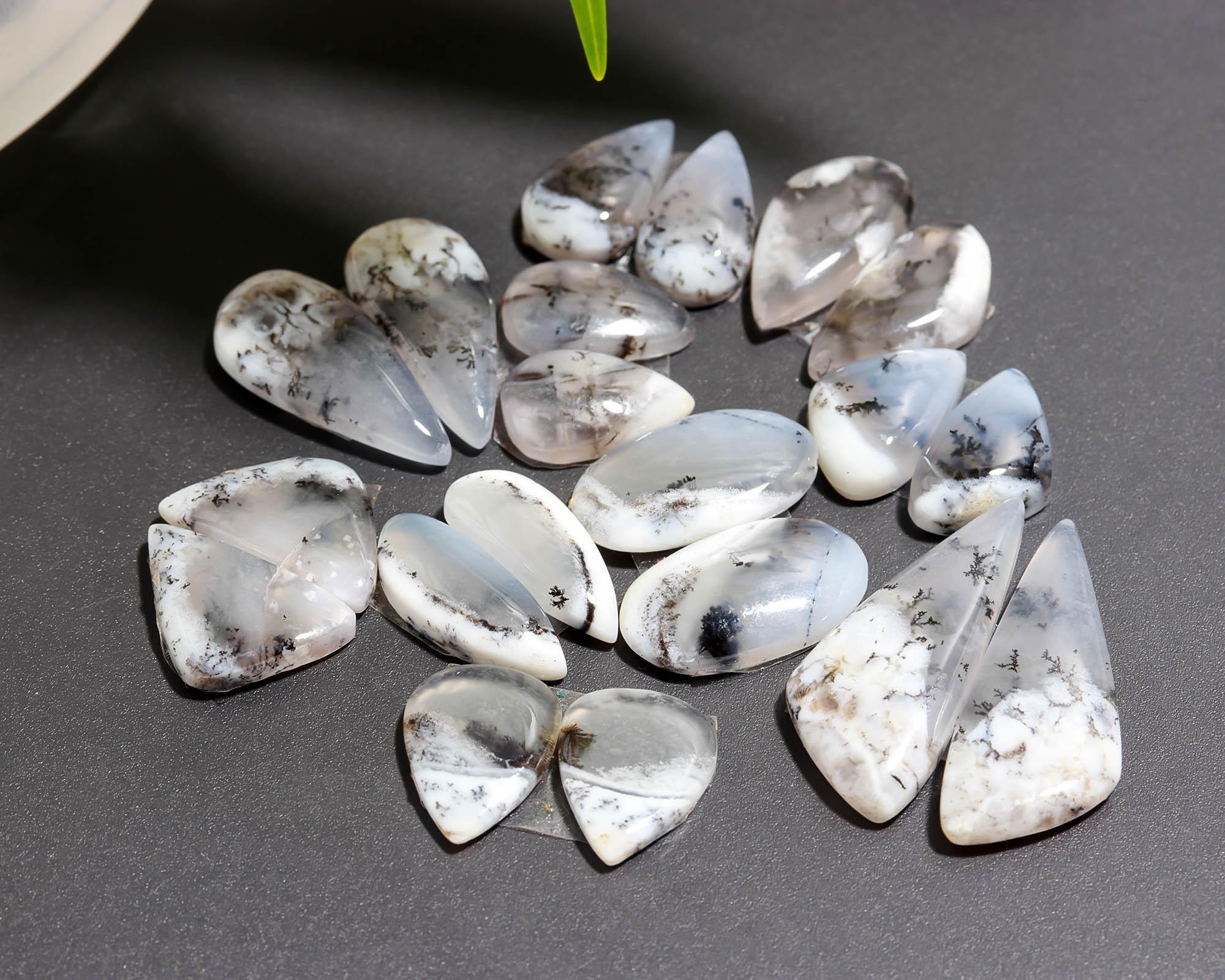 10 Pair 105 Cts  Natural Dendrite Agate Pair Cabochon Lot Loose Gemstones Jewelry Making 27x11 14x8mm 20041