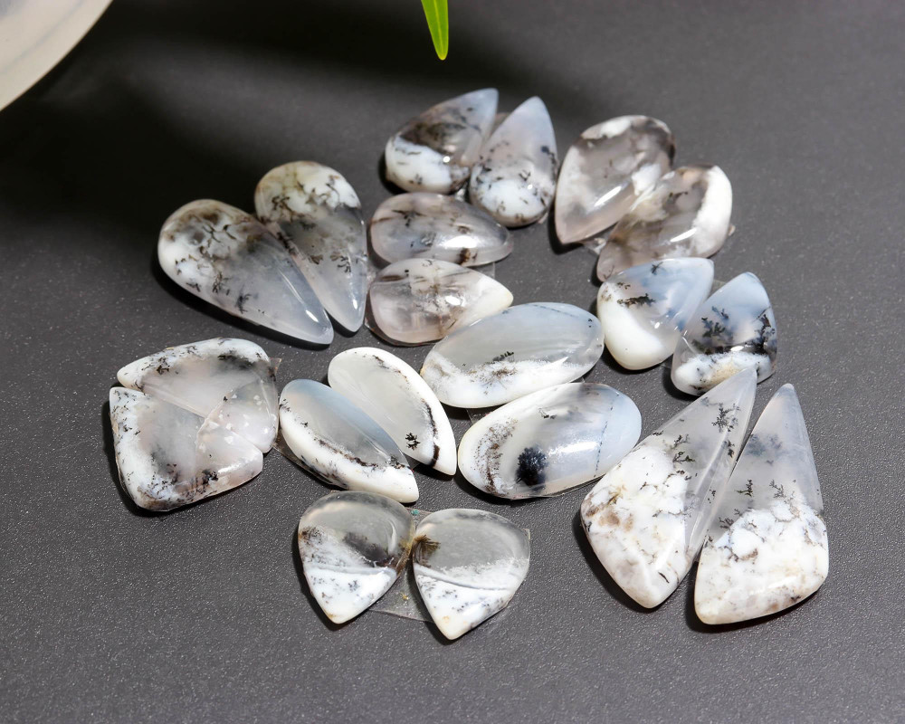 Image of 10 Pair 105 Cts  Natural Dendrite Agate Pair Cabochon Lot Loose Gemstones Jewelry Making 27x11 14x8mm #20041