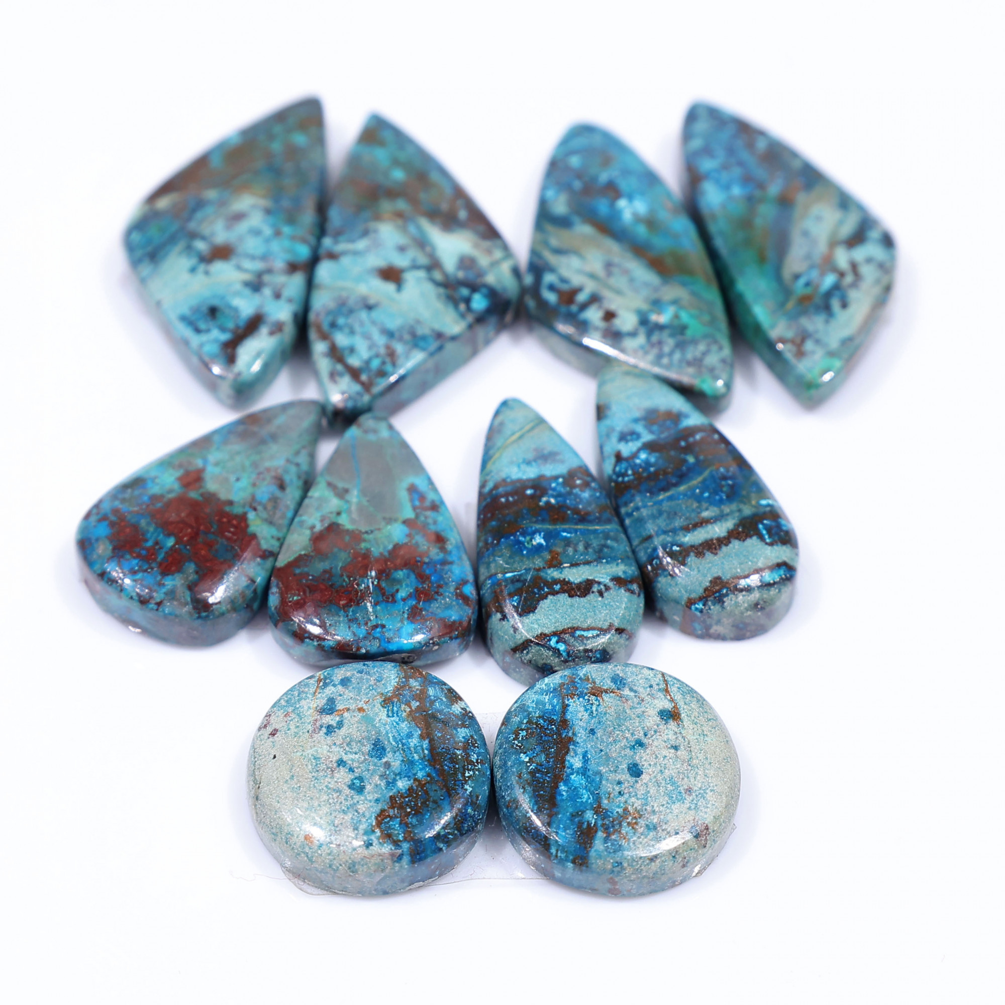 5 Pair 113 Cts  Natural chrysocolla Cabochon Gemstone Pairs Lot for Earrings Jewelry Making 27x12 14x14mm 20141