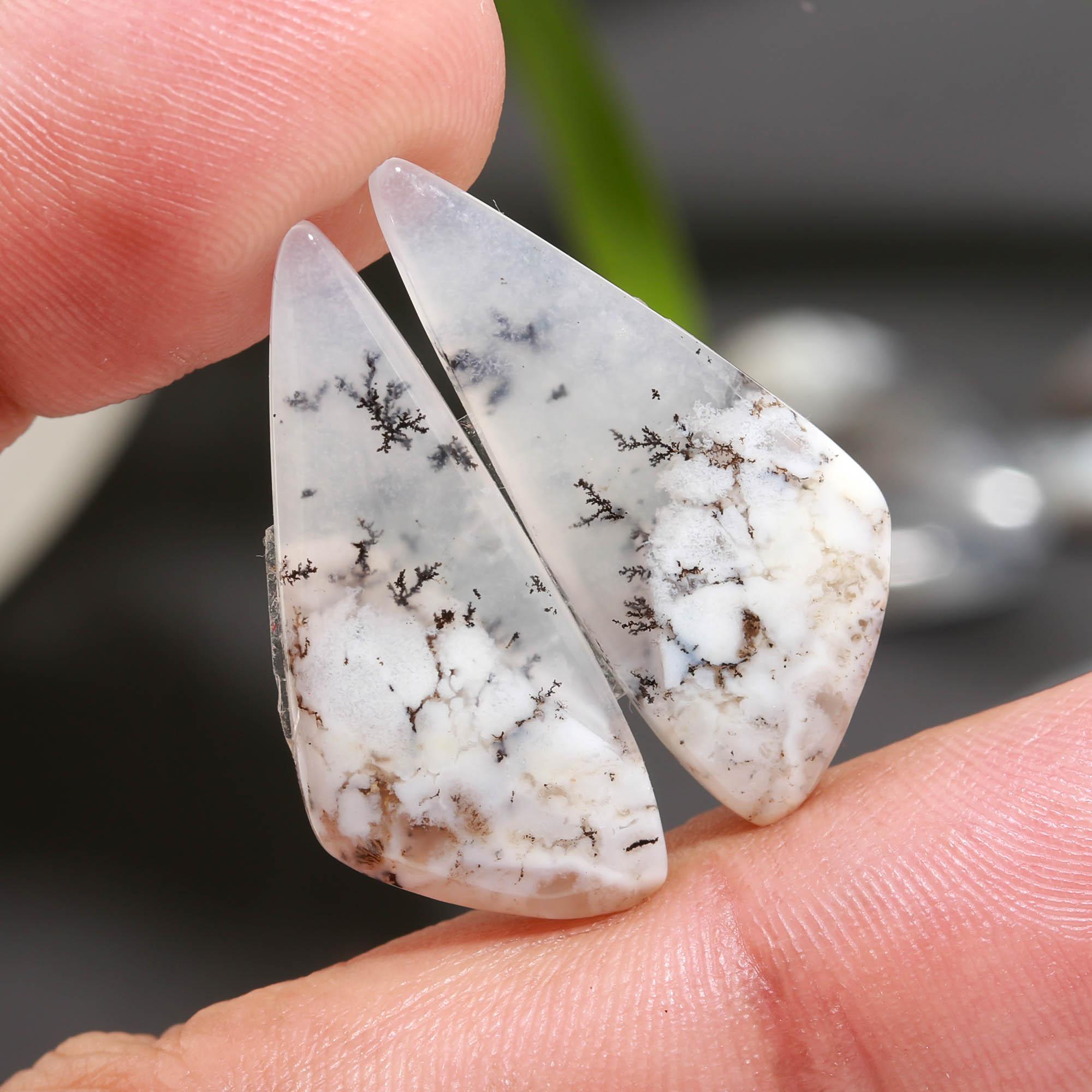 10 Pair 105 Cts  Natural Dendrite Agate Pair Cabochon Lot Loose Gemstones Jewelry Making 27x11 14x8mm 20041
