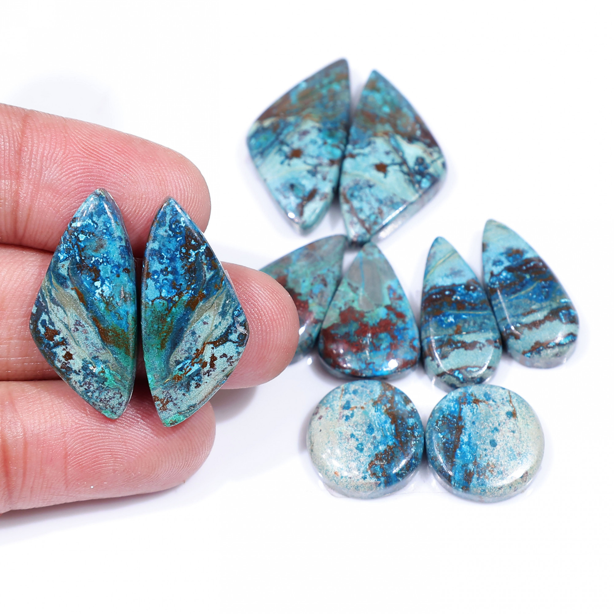 5 Pair 113 Cts Natural chrysocolla Cabochon Gemstone Pairs Lot for Earrings Jewelry Making 27x12 14x14mm 20141