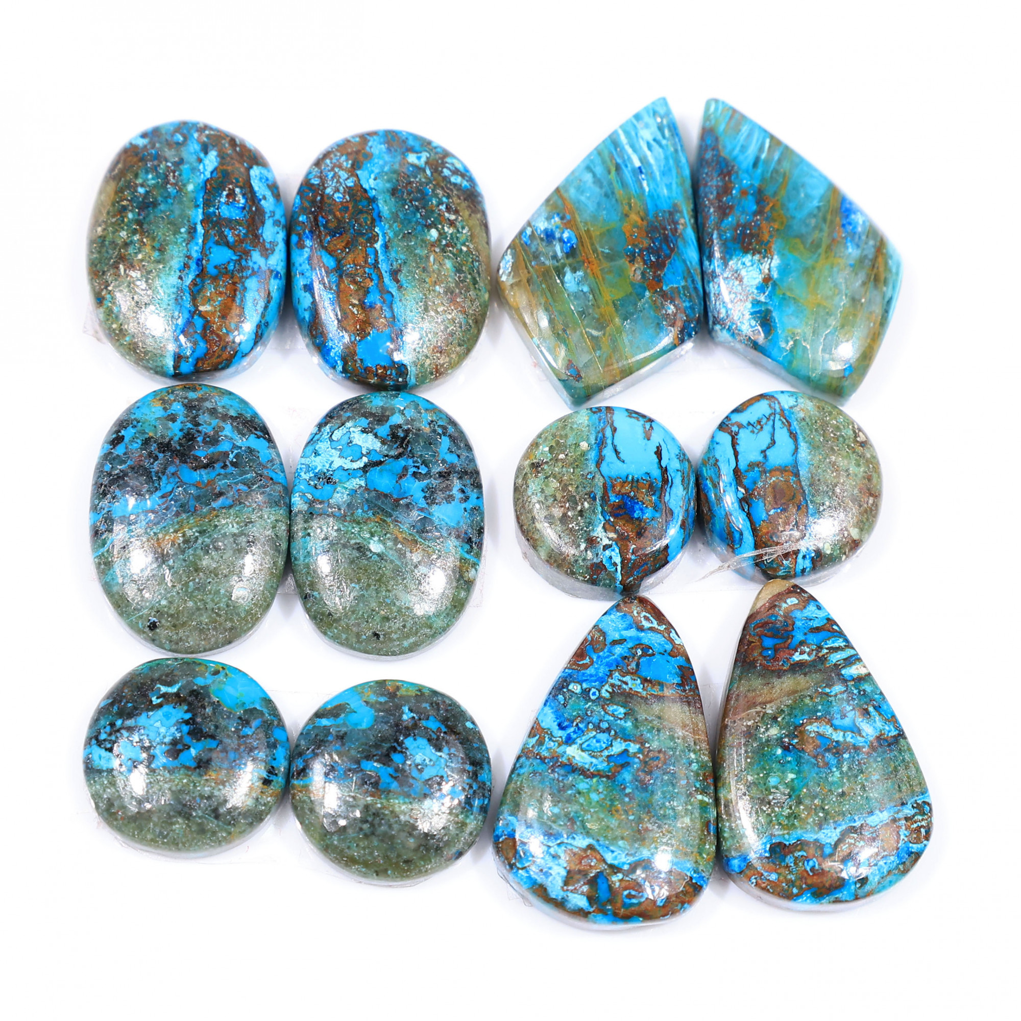 6 Pair 104 Cts  Natural chrysocolla Cabochon Gemstone Pairs Lot for Earrings Jewelry Making 20x13 12x12mm 20142
