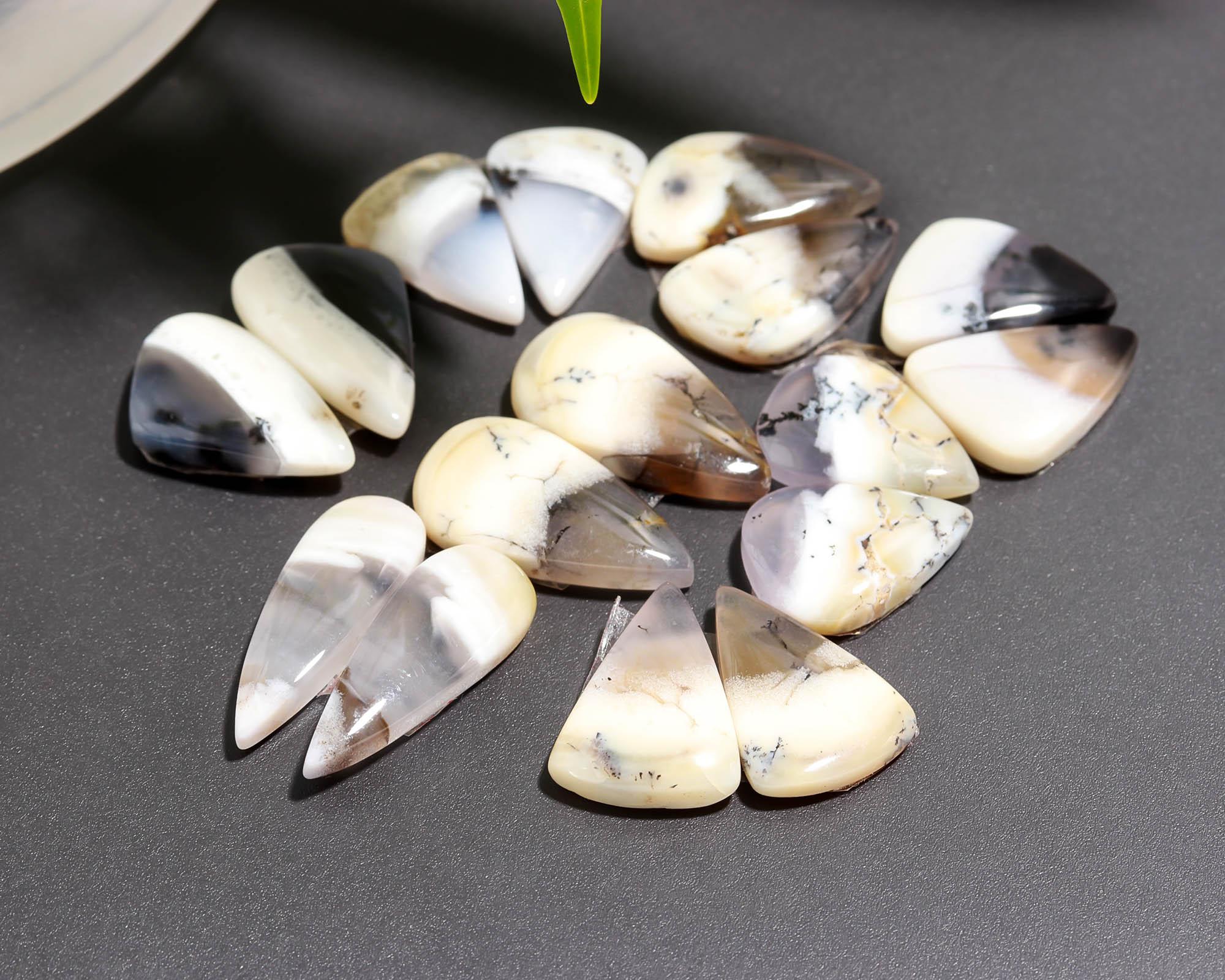 8 Pair 98 Cts  Natural Dendrite Agate Pair Cabochon Lot Loose Gemstones Jewelry Making 22x8 16x11mm 20042