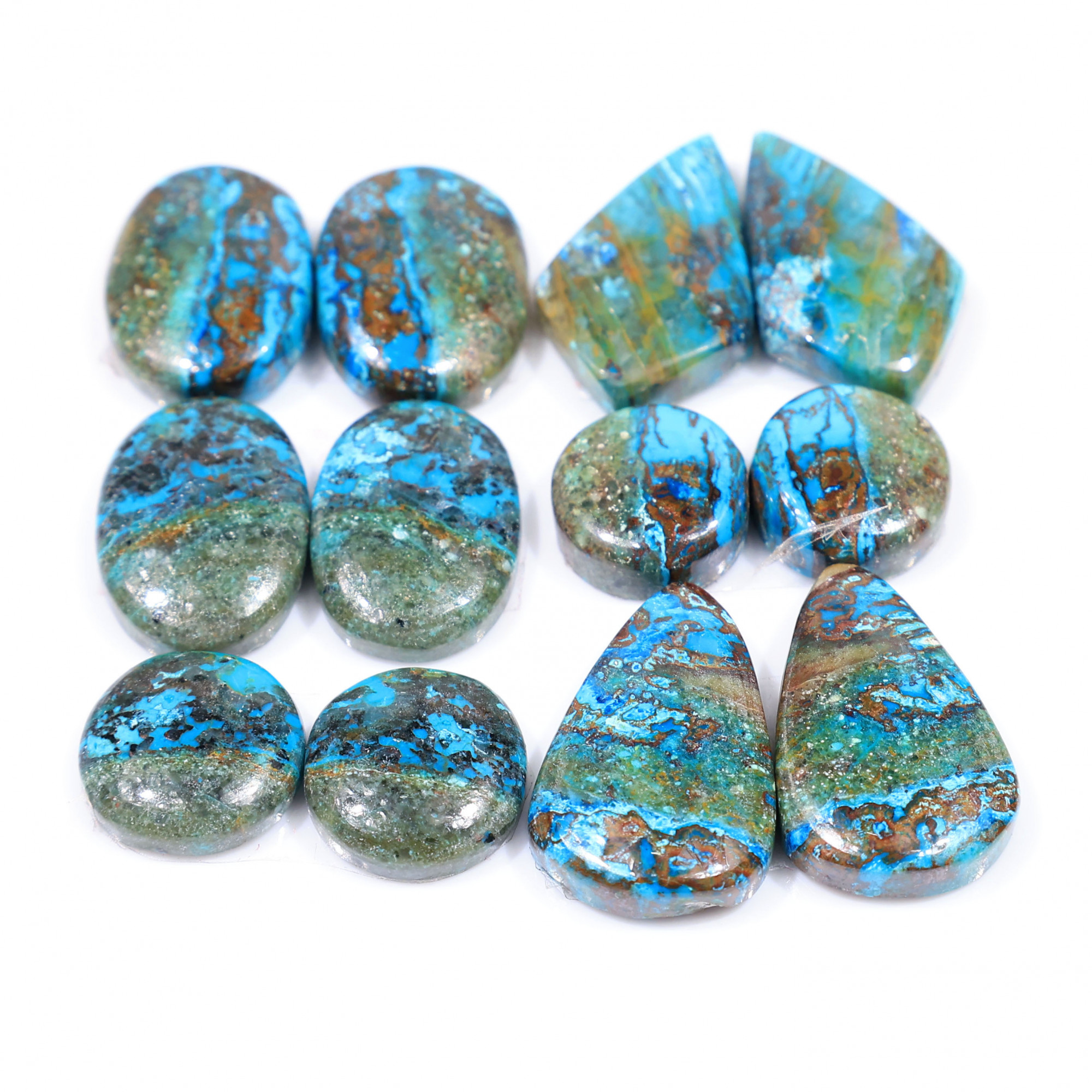 6 Pair 104 Cts  Natural chrysocolla Cabochon Gemstone Pairs Lot for Earrings Jewelry Making 20x13 12x12mm 20142