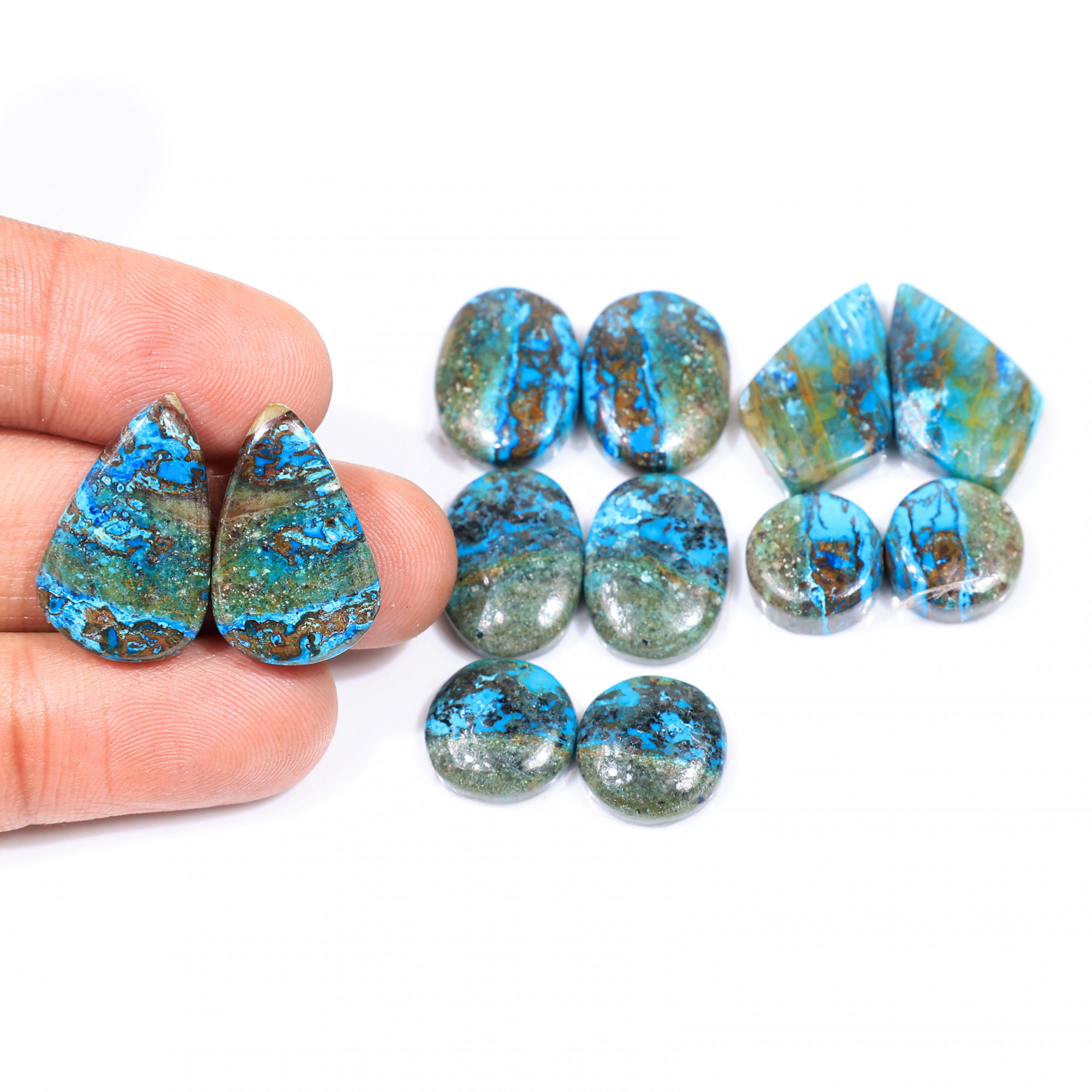 6 Pair 104 Cts Natural chrysocolla Cabochon Gemstone Pairs Lot for Earrings Jewelry Making 20x13 12x12mm 20142