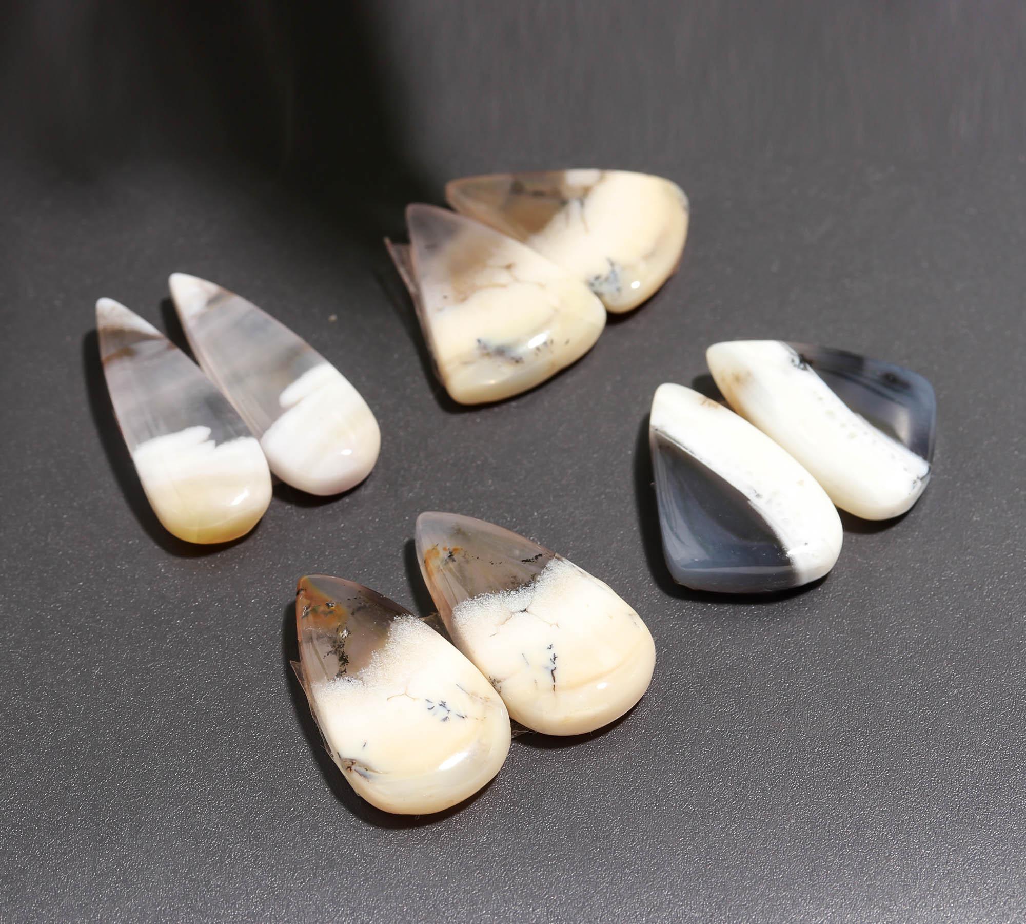 8 Pair 98 Cts  Natural Dendrite Agate Pair Cabochon Lot Loose Gemstones Jewelry Making 22x8 16x11mm 20042