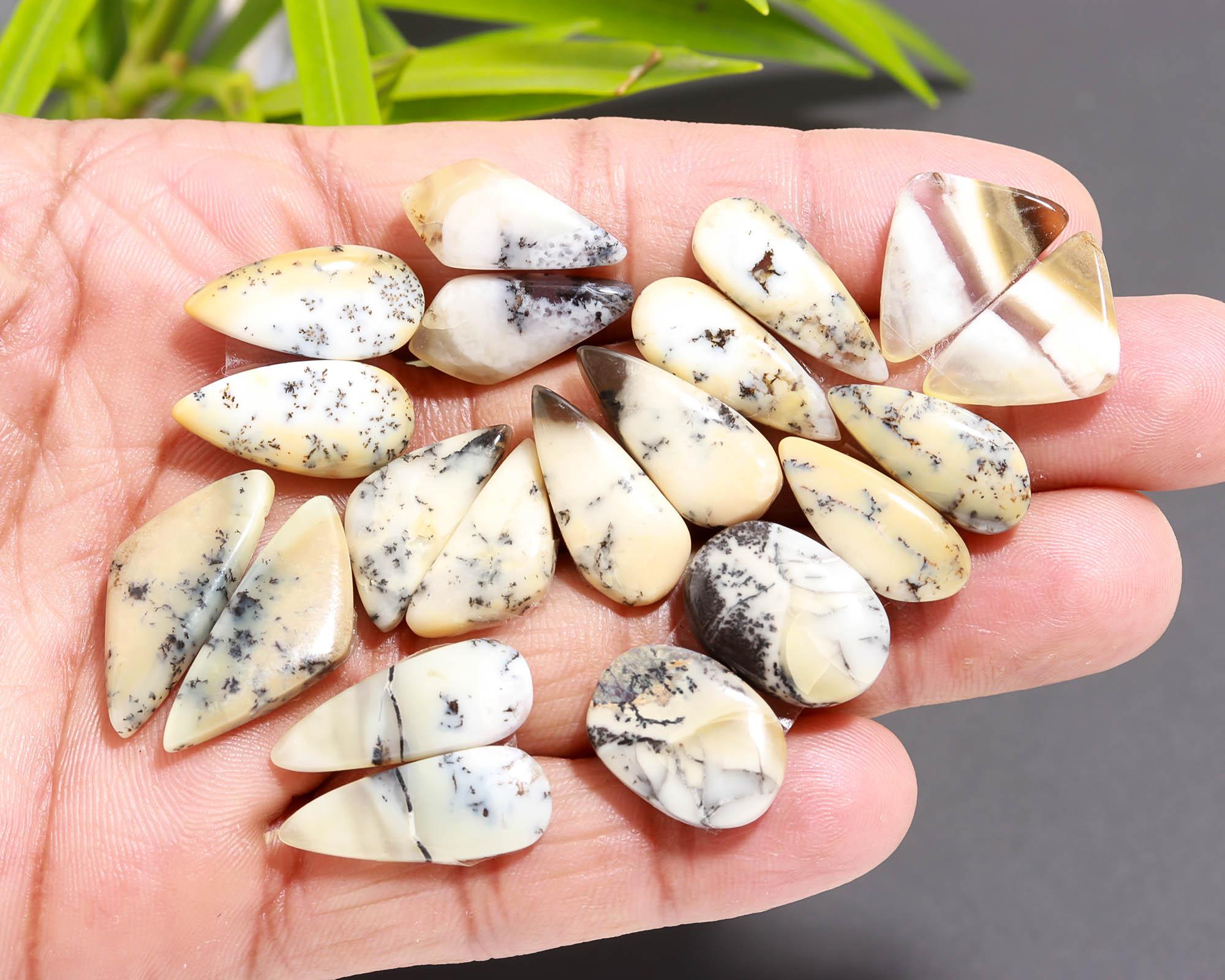 13 Pair 125 Cts  Natural Dendrite Agate Pair Cabochon Lot Loose Gemstones Jewelry Making 24x10 11x11mm 20043