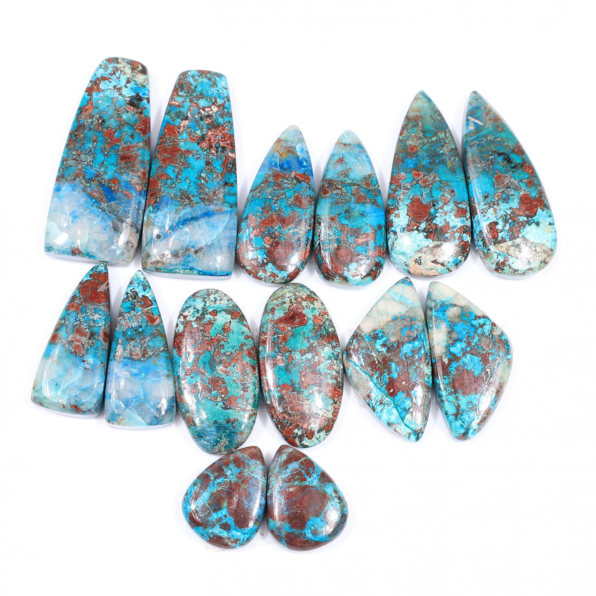 7 Pair 188 Cts Natural chrysocolla Cabochon Gemstone Pairs Lot for Earrings Jewelry Making 33x14 15x11mm 20143
