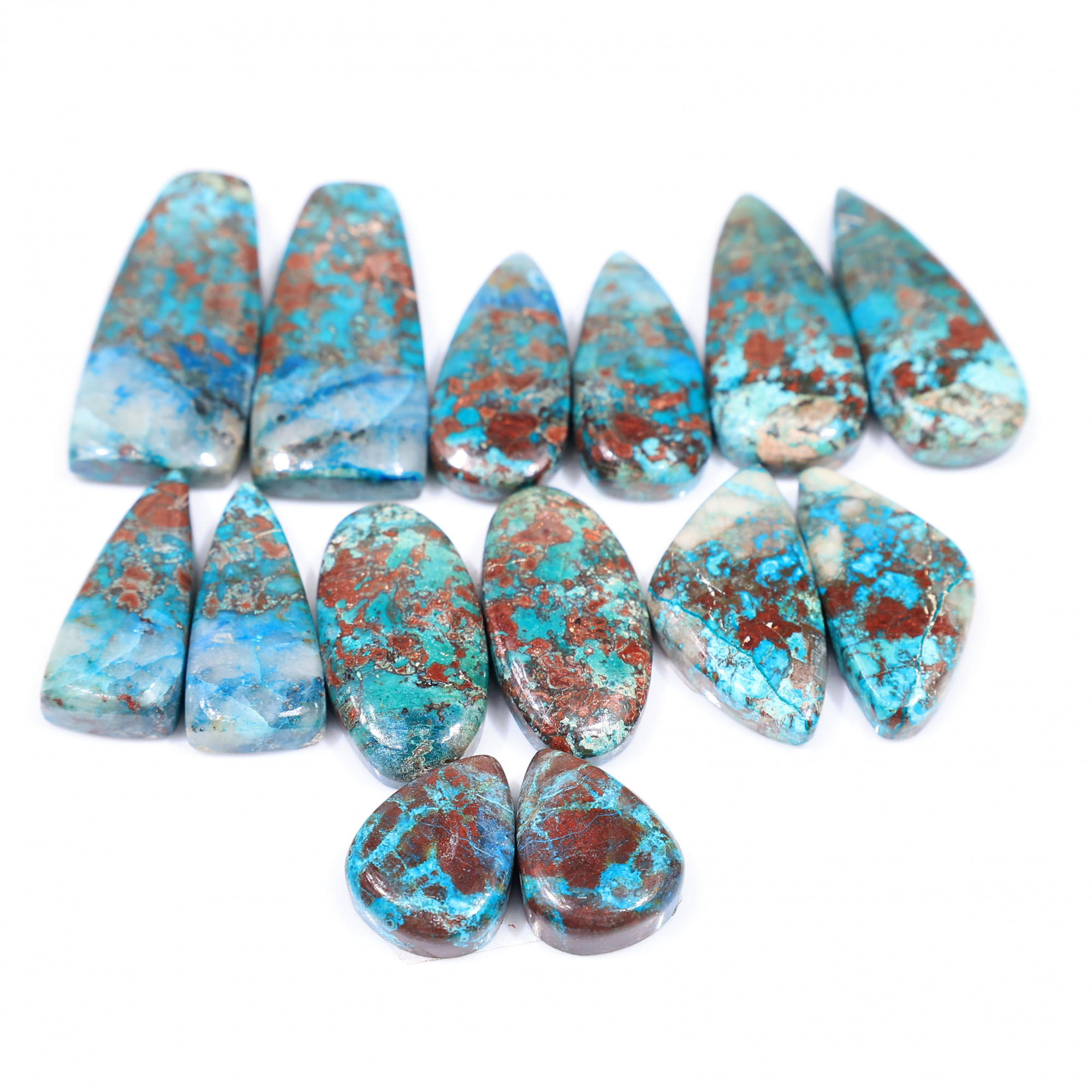 7 Pair 188 Cts  Natural chrysocolla Cabochon Gemstone Pairs Lot for Earrings Jewelry Making 33x14 15x11mm 20143