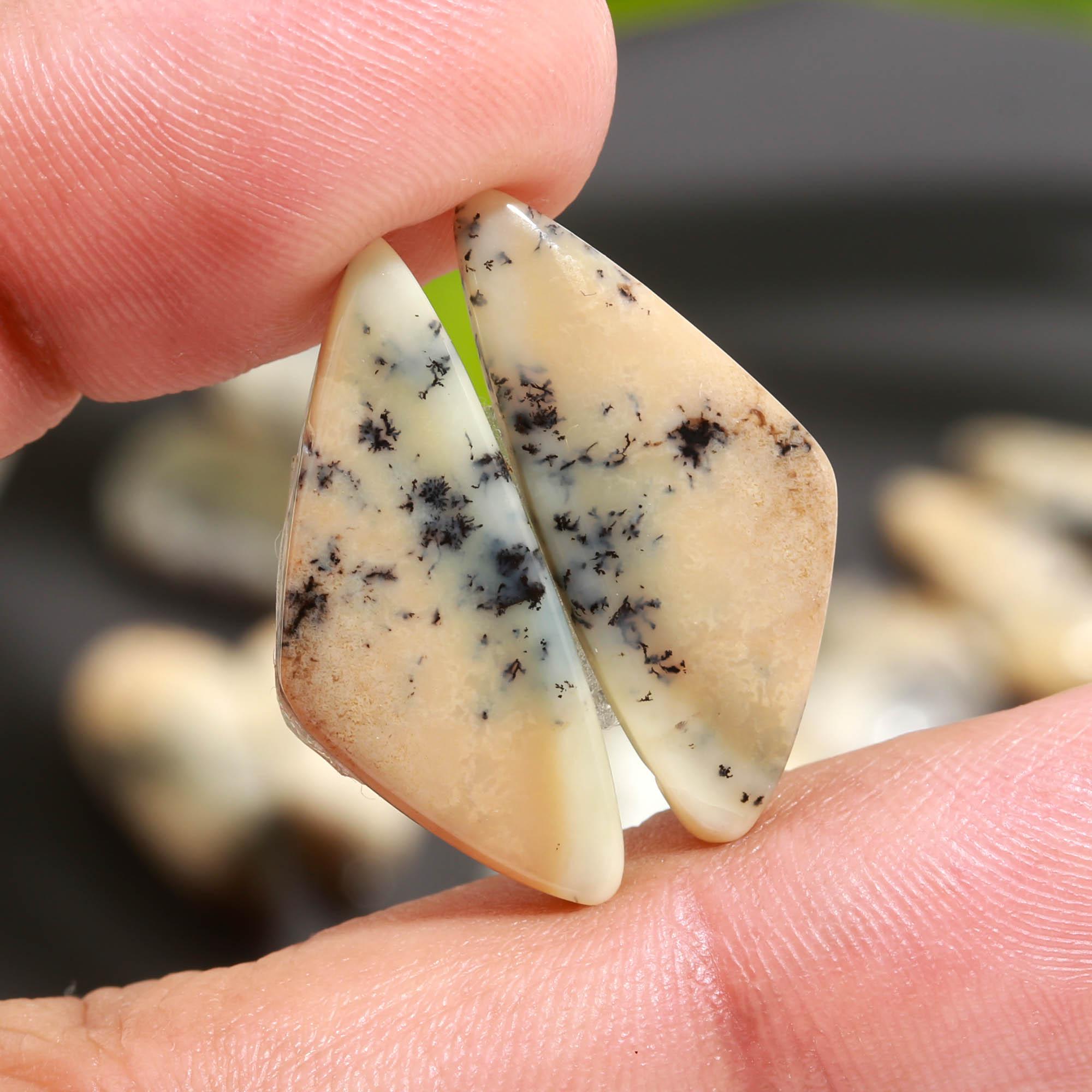13 Pair 125 Cts  Natural Dendrite Agate Pair Cabochon Lot Loose Gemstones Jewelry Making 24x10 11x11mm 20043