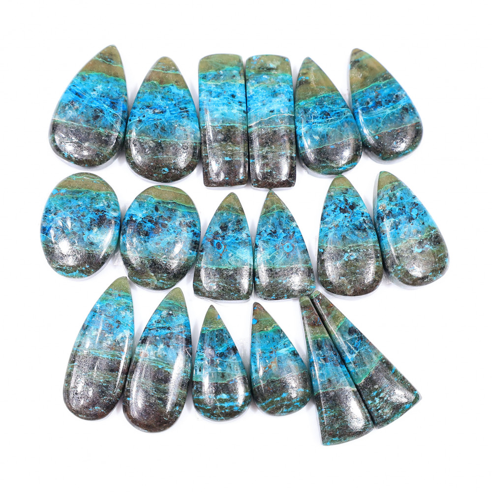 Image of 9 Pair 191 Cts  Natural chrysocolla Cabochon Gemstone Pairs Lot for Earrings Jewelry Making 25x8 20x10mm #20144