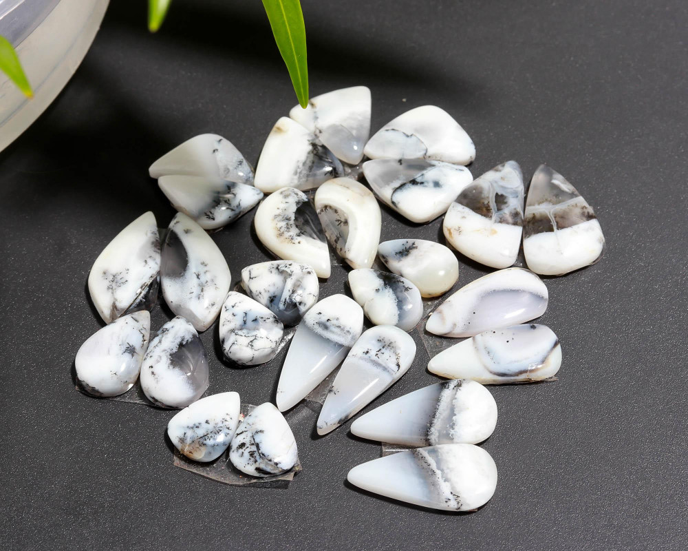 Image of 13 Pair 86 Cts  Natural Dendrite Agate Pair Cabochon Lot Loose Gemstones Jewelry Making 18x7 10x7mm #20044