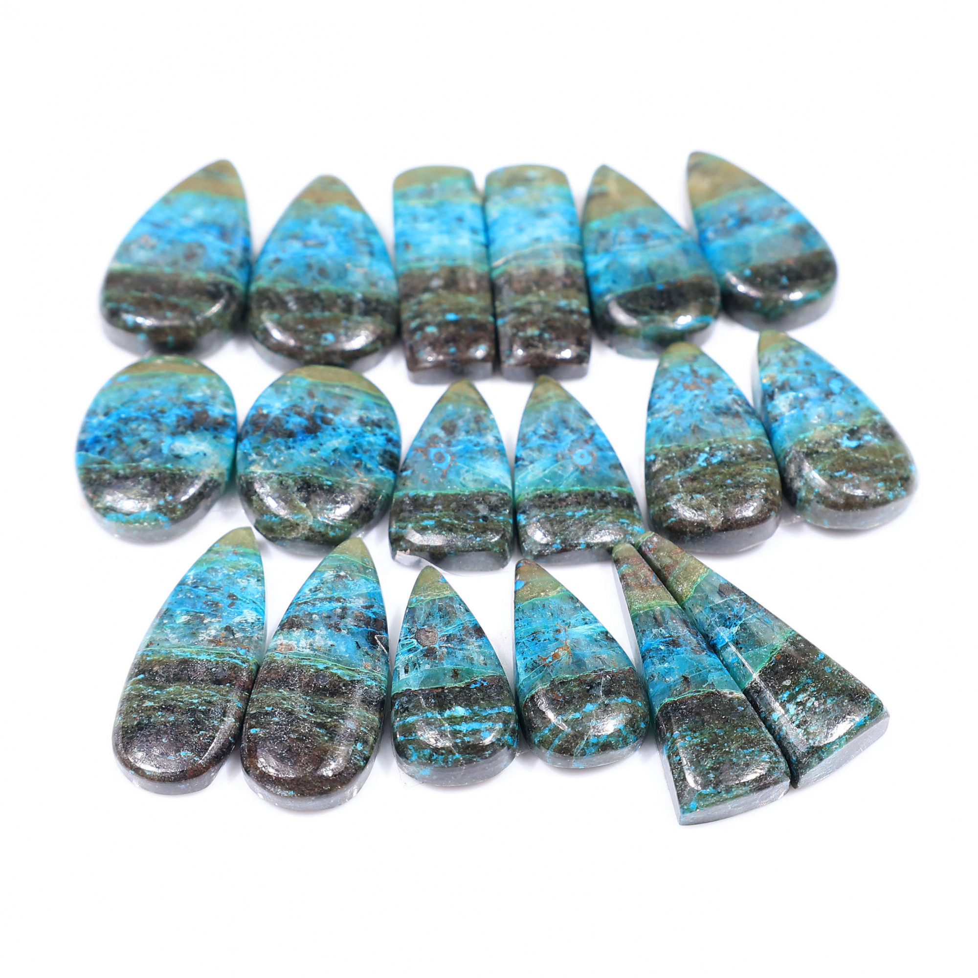 9 Pair 191 Cts  Natural chrysocolla Cabochon Gemstone Pairs Lot for Earrings Jewelry Making 25x8 20x10mm 20144