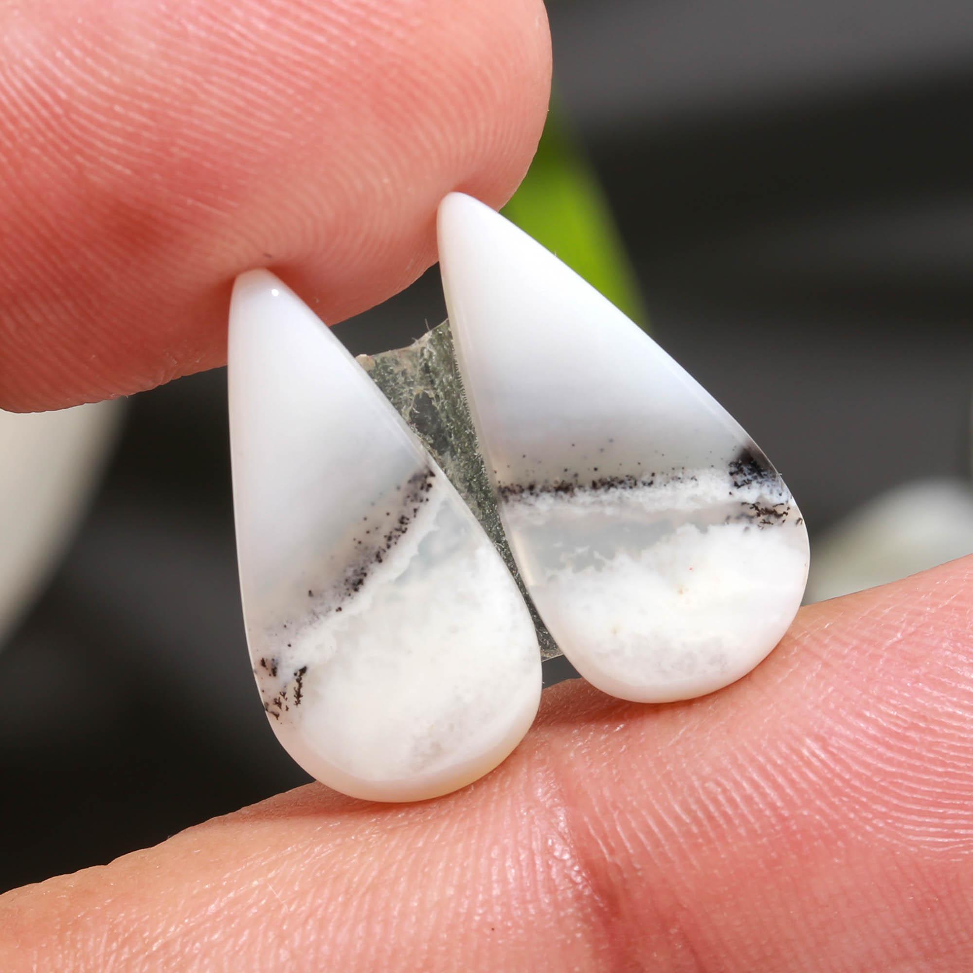 13 Pair 86 Cts  Natural Dendrite Agate Pair Cabochon Lot Loose Gemstones Jewelry Making 18x7 10x7mm 20044