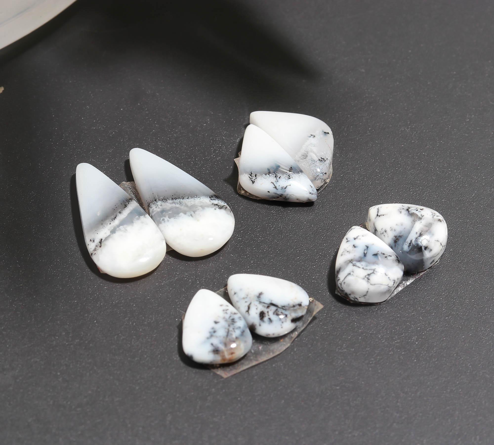 13 Pair 86 Cts  Natural Dendrite Agate Pair Cabochon Lot Loose Gemstones Jewelry Making 18x7 10x7mm 20044