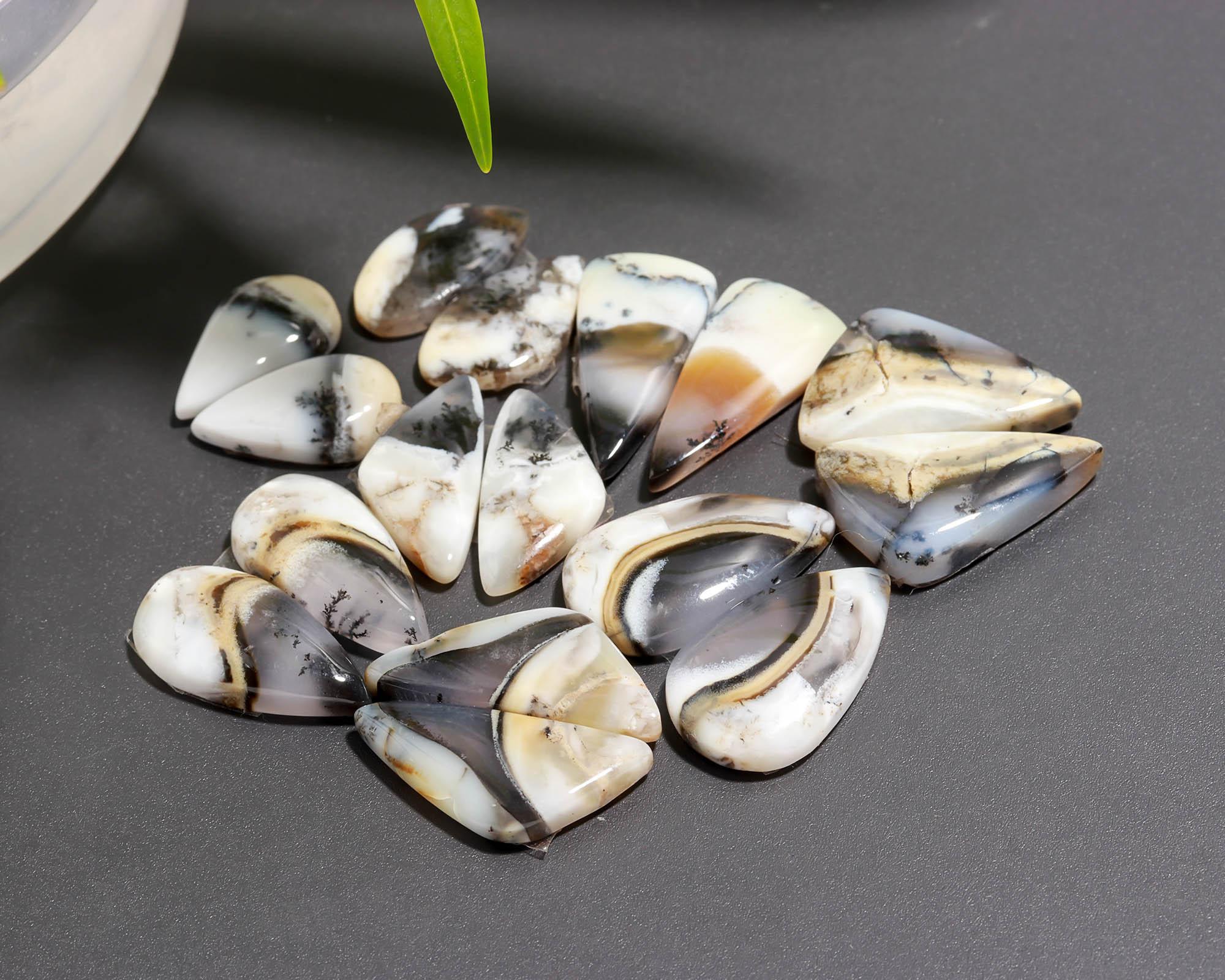 8 Pair 113 Cts Natural Dendrite Agate Pair Cabochon Lot Loose Gemstones Jewelry Making 22x12 17x8mm 20045