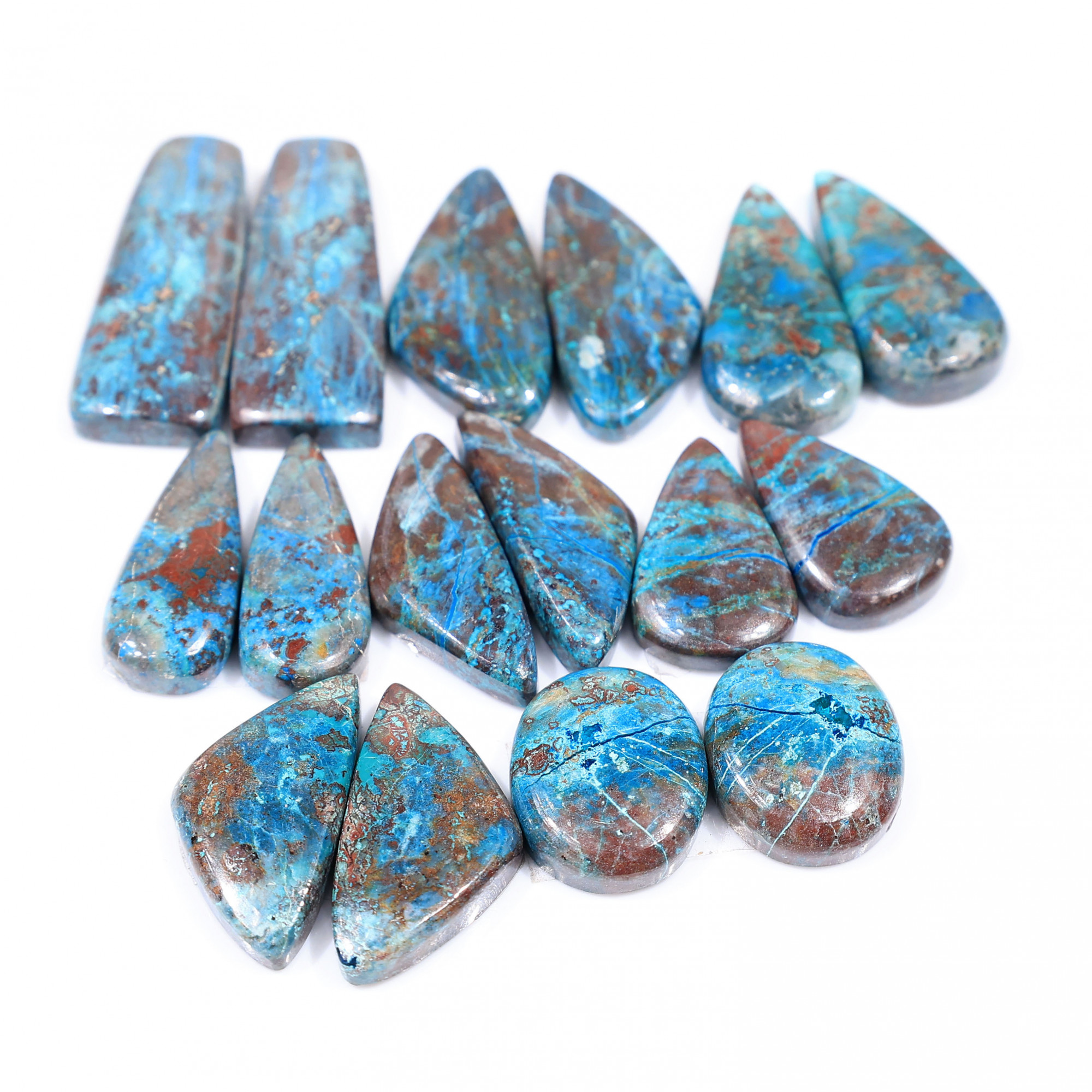 8 Pair 202 Cts Natural chrysocolla Cabochon Gemstone Pairs Lot for Earrings Jewelry Making 31x12 21x12mm 20145