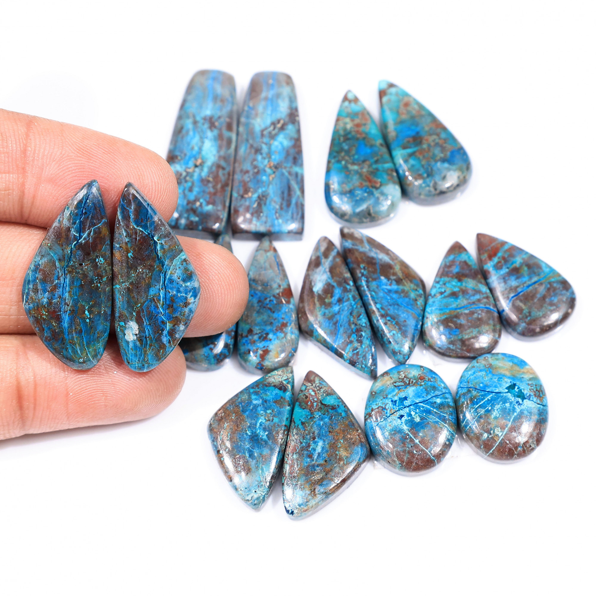 8 Pair 202 Cts Natural chrysocolla Cabochon Gemstone Pairs Lot for Earrings Jewelry Making 31x12 21x12mm 20145
