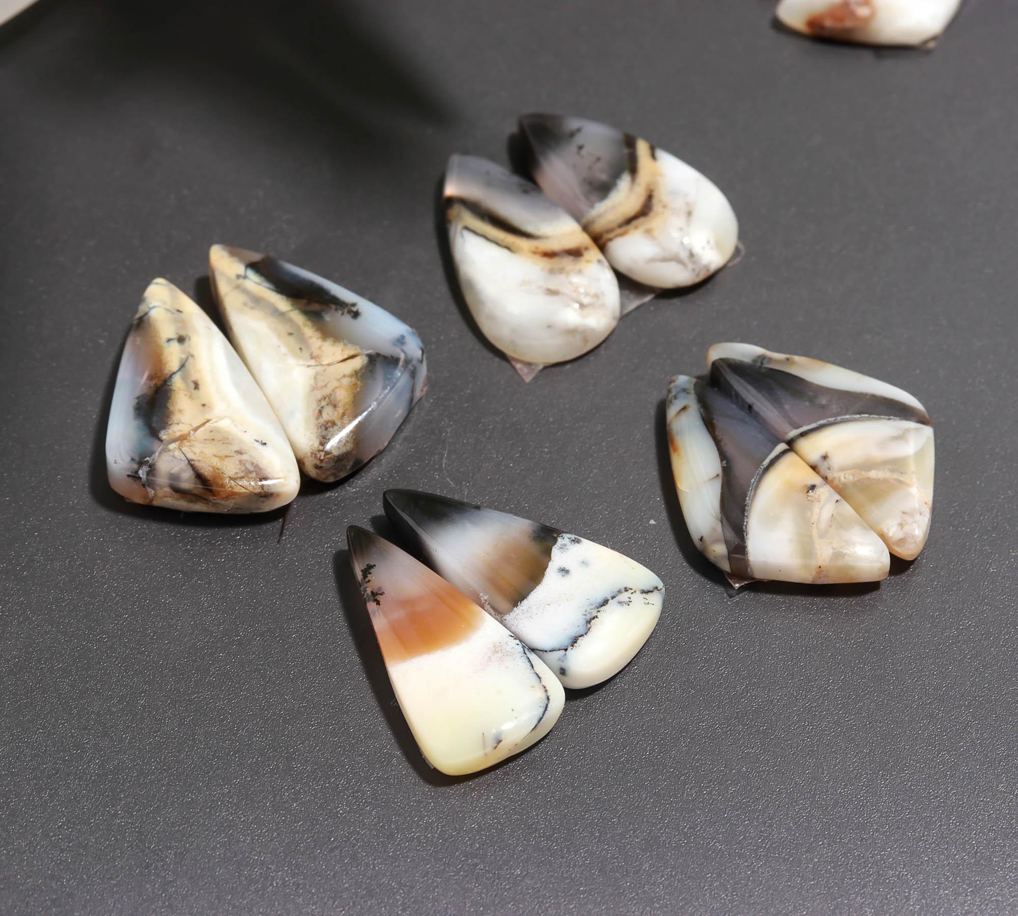 8 Pair 113 Cts  Natural Dendrite Agate Pair Cabochon Lot Loose Gemstones Jewelry Making 22x12 17x8mm 20045