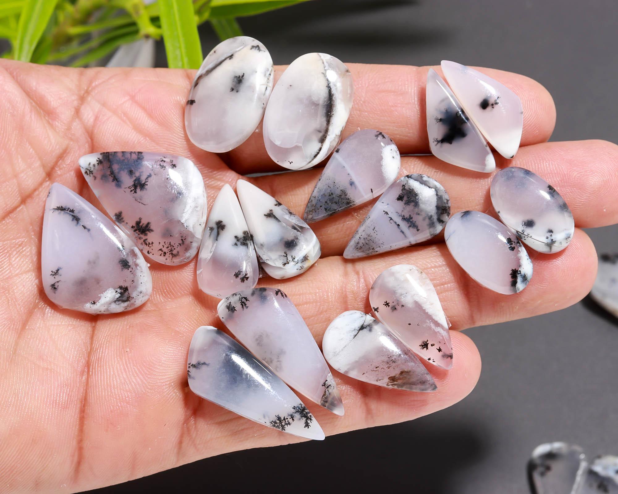 10 Pair 185 Cts  Natural Dendrite Agate Pair Cabochon Lot Loose Gemstones Jewelry Making 29x10 17x10mm 20046