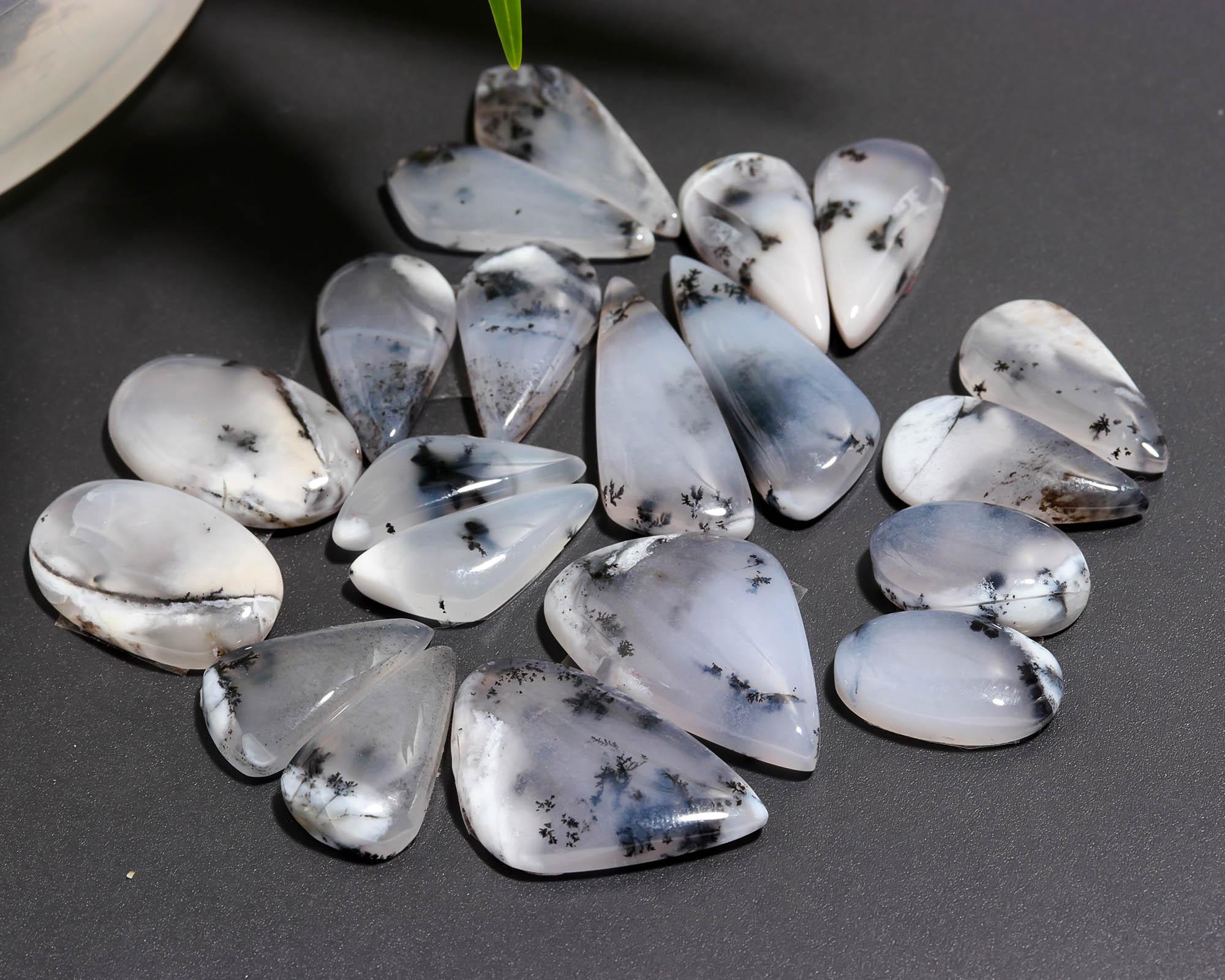 10 Pair 185 Cts  Natural Dendrite Agate Pair Cabochon Lot Loose Gemstones Jewelry Making 29x10 17x10mm 20046