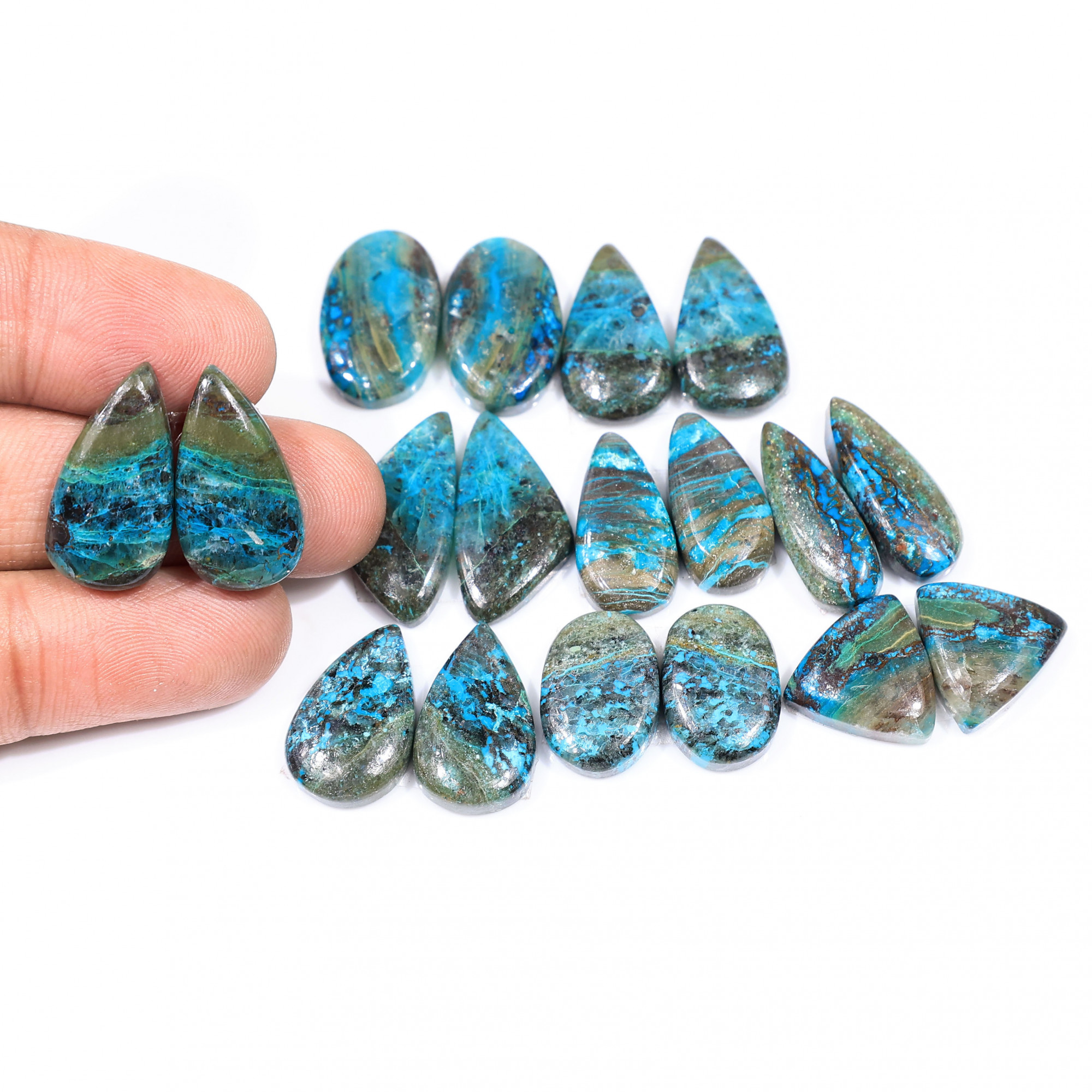 9 Pair 146 Cts  Natural chrysocolla Cabochon Gemstone Pairs Lot for Earrings Jewelry Making 22x11 15x11mm 20146