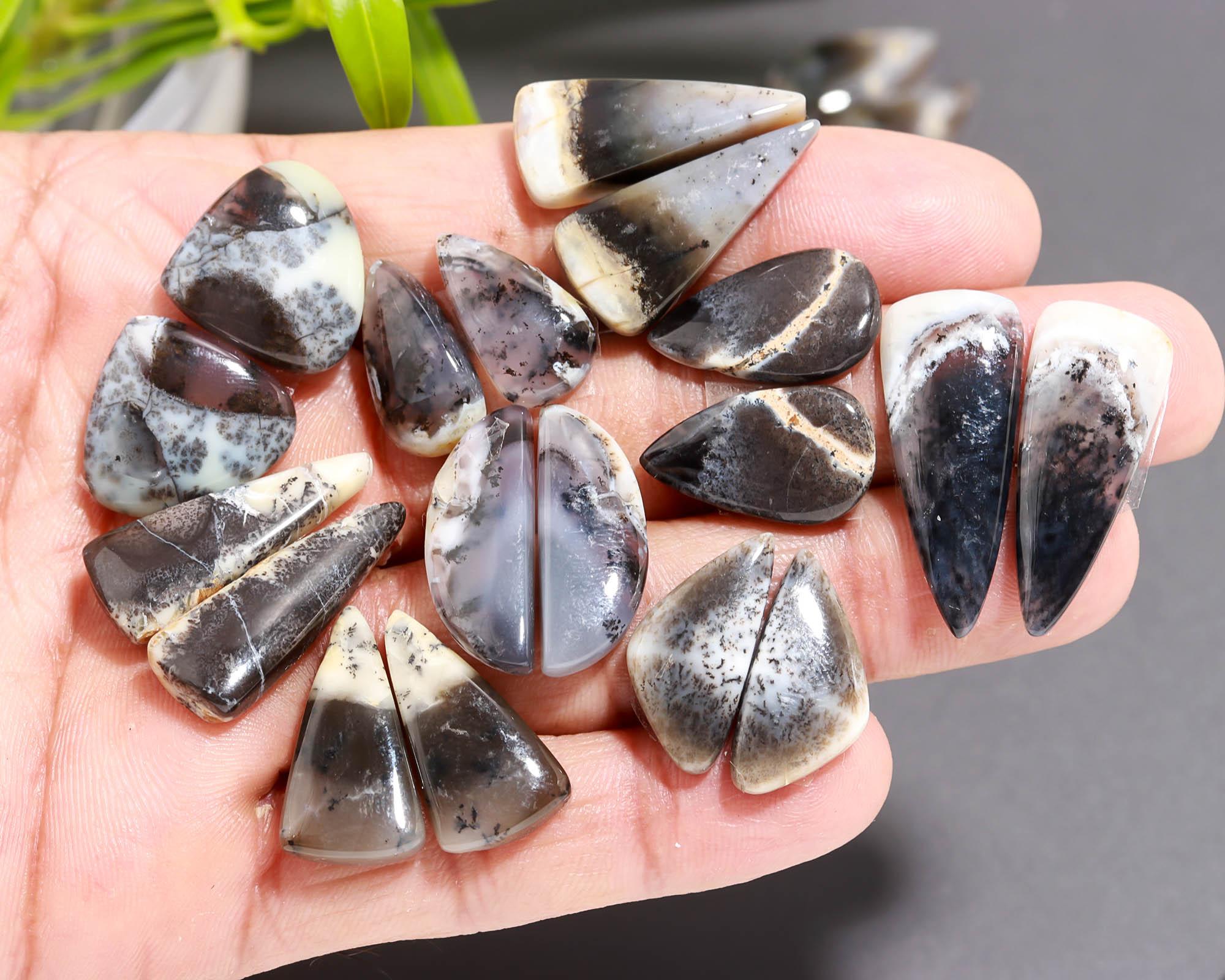 12 Pair 183 Cts Natural Dendrite Agate Pair Cabochon Lot Loose Gemstones Jewelry Making 29x11 15x11mm 20047