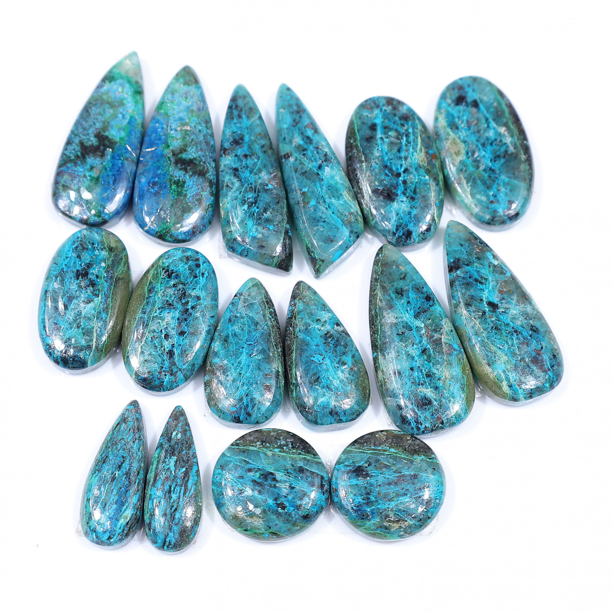 8 Pair 192 Cts  Natural chrysocolla Cabochon Gemstone Pairs Lot for Earrings Jewelry Making 27x12 14x14mm 20147