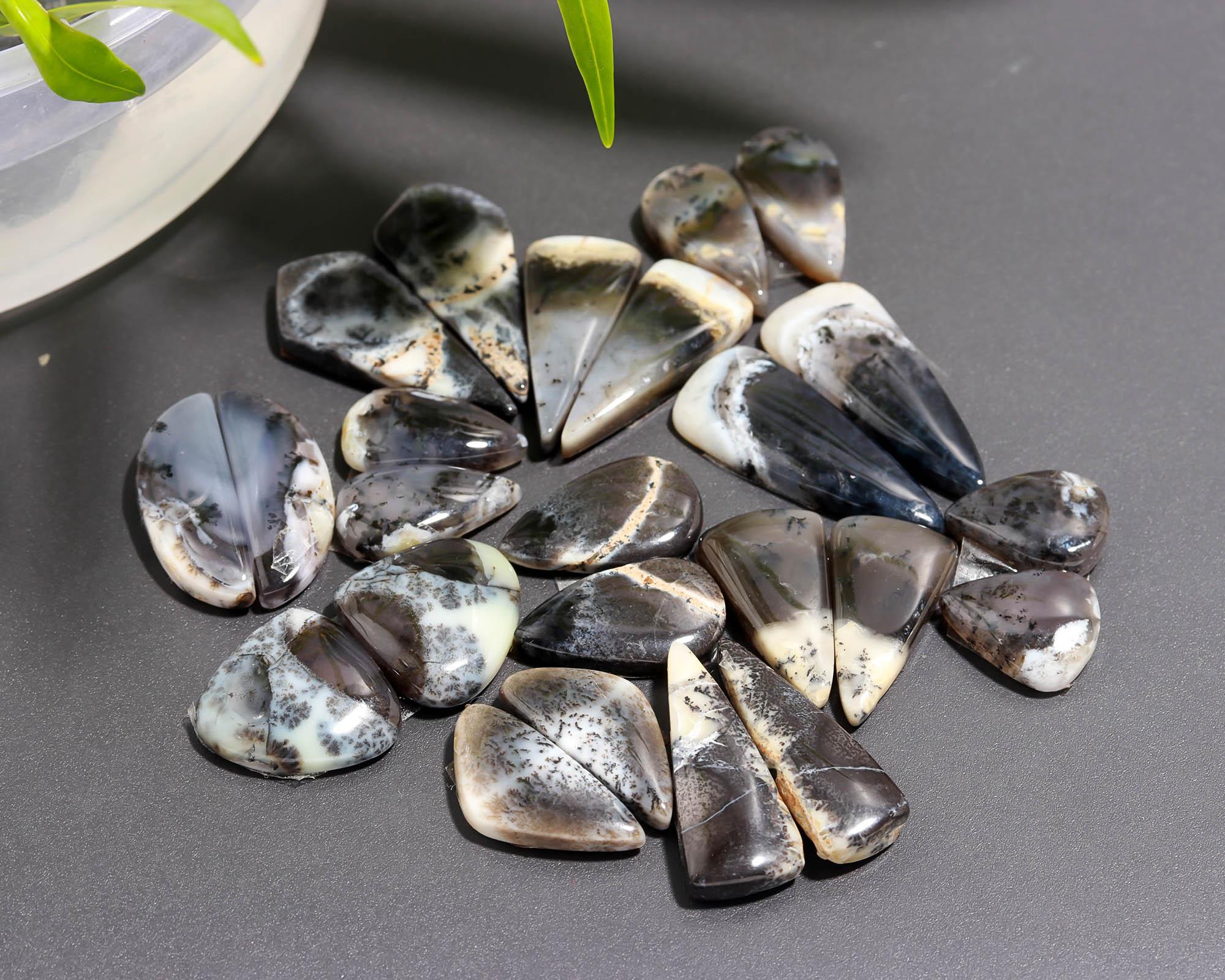 12 Pair 183 Cts Natural Dendrite Agate Pair Cabochon Lot Loose Gemstones Jewelry Making 29x11 15x11mm 20047