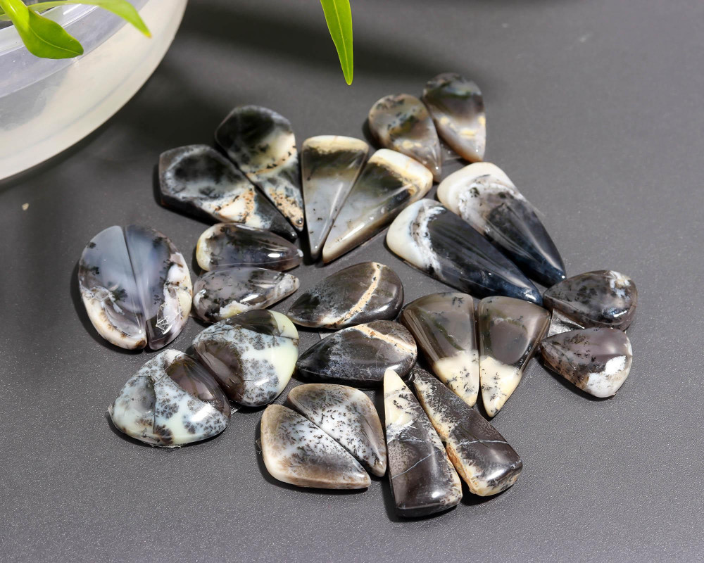 Image of 12 Pair 183 Cts  Natural Dendrite Agate Pair Cabochon Lot Loose Gemstones Jewelry Making 29x11 15x11mm #20047